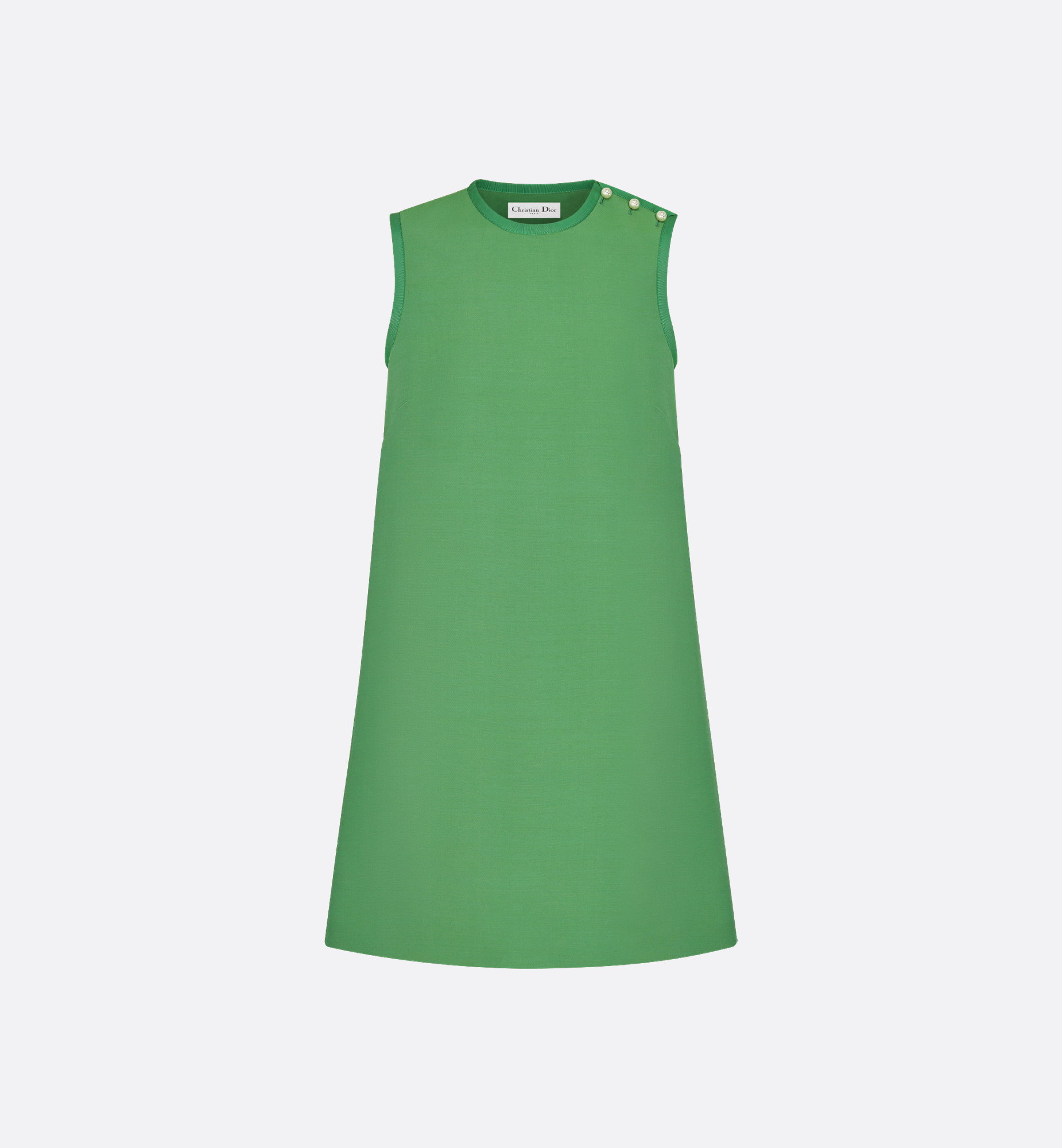 Straight-Cut Short Dress Green Lightweight Wool and Silk | DIOR Straight-Cut Short Dress Green Lightweight Wool and Silk | DIOR