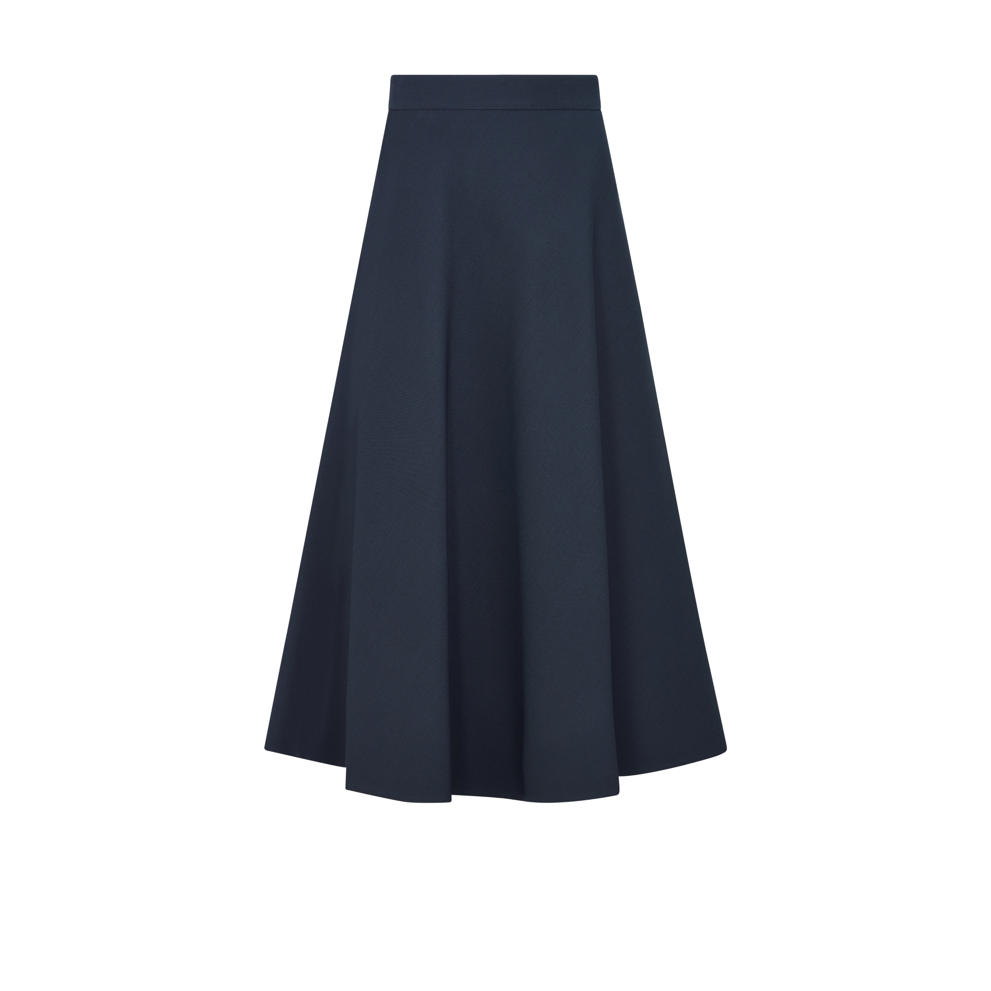 Ausgestellter Midirock Wolle und Seide in sattem Blau E01