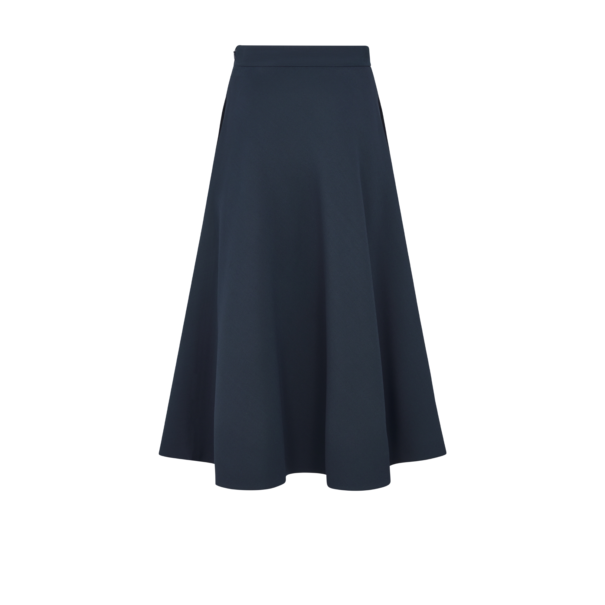 Uitlopende midilange rok Diepblauwe wol en zijde E08