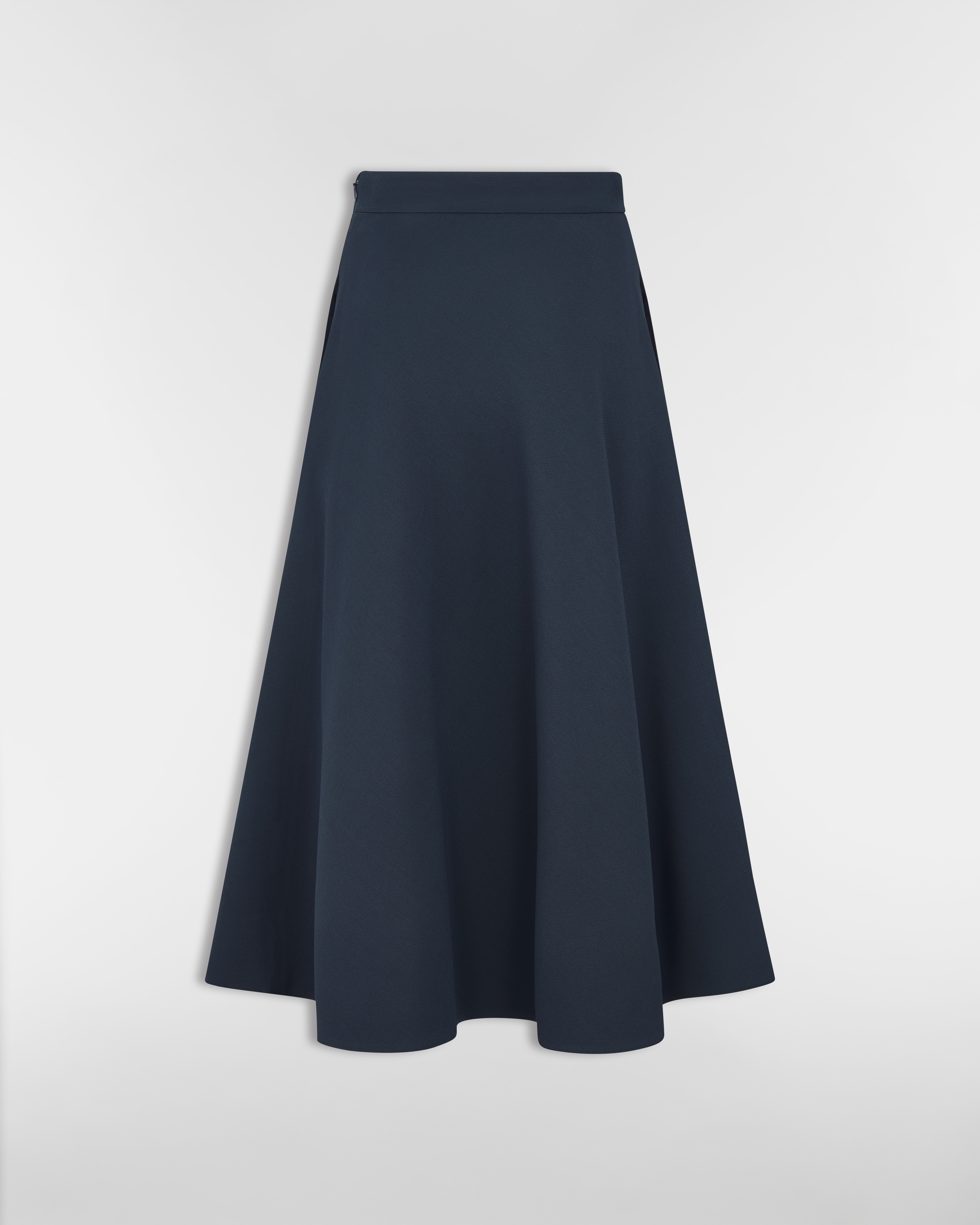 Jupe mi-longue évasée Laine et soie bleu foncé E08