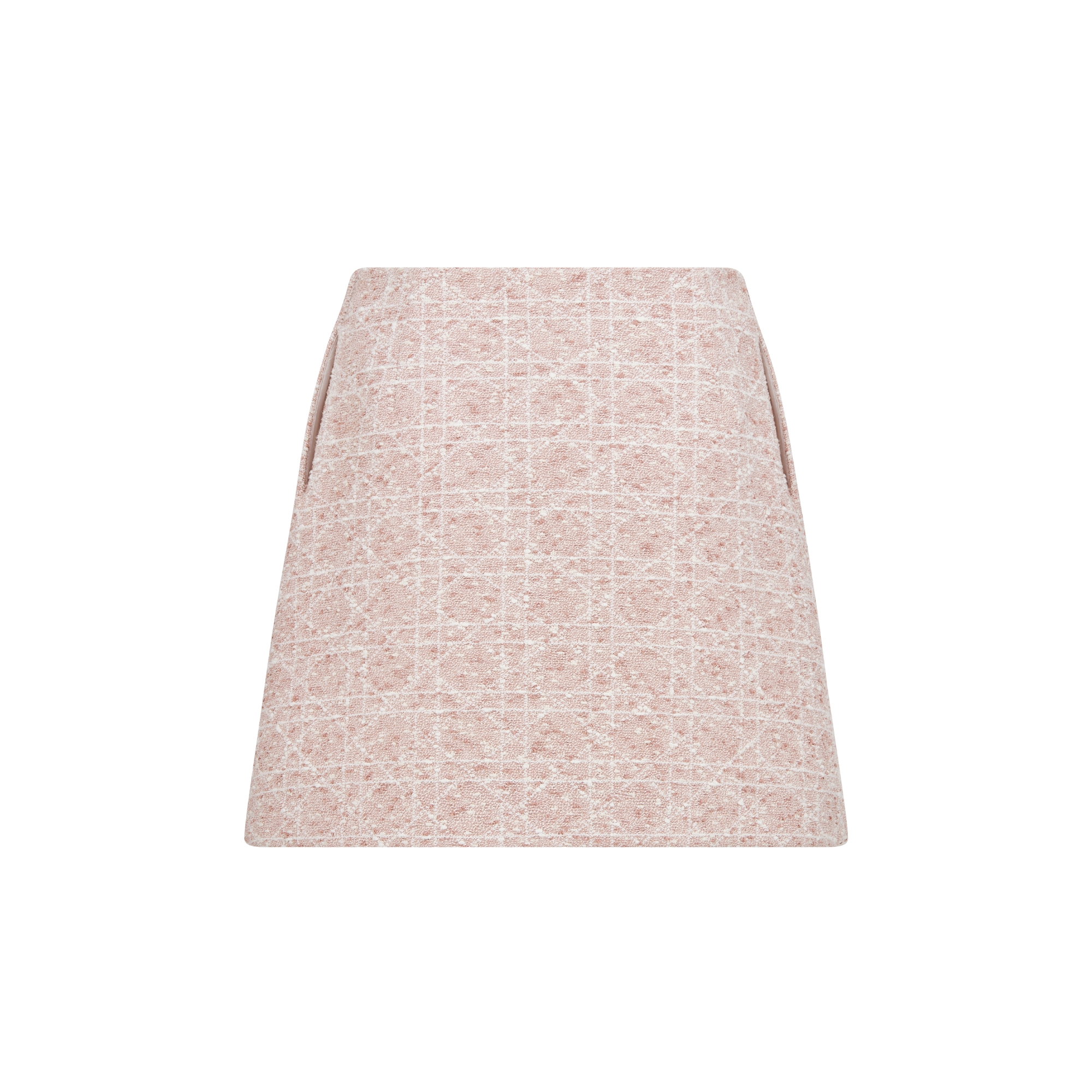 Macrocannage Flared Miniskirt Peach Blossom Pink Cotton-Blend Tweed E08