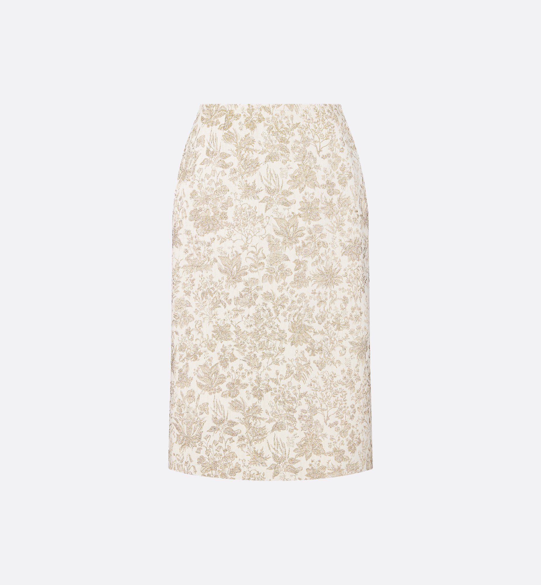Mid-Length Straight-Cut Skirt White Technical Jacquard with Mid-Length Straight-Cut Skirt White Technical Jacquard with