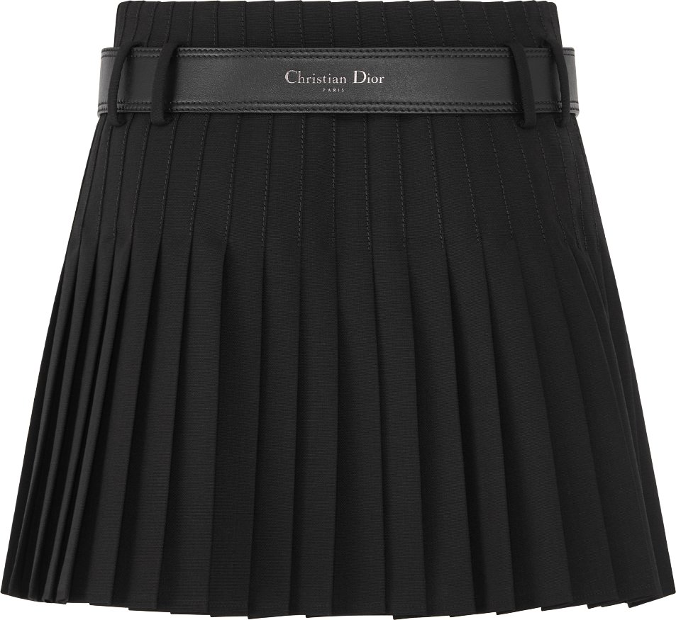 Короткая юбка-килт с ремнем Шерсть и мохер черного цвета | DIOR