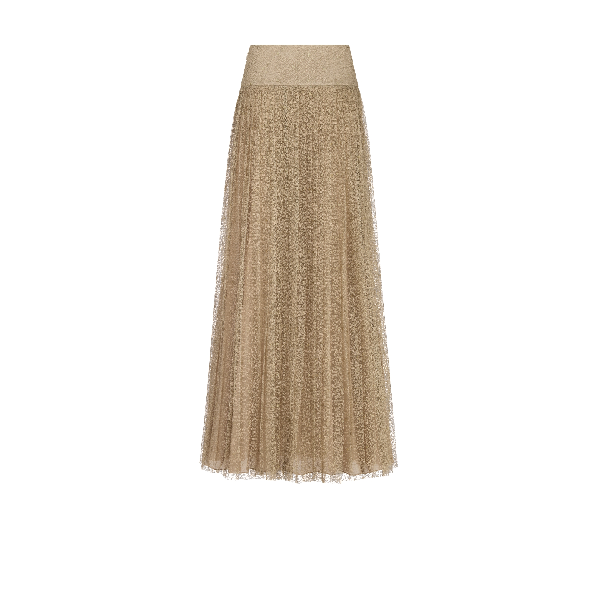 Dior Or Long Pleated Skirt Gold-Tone Technical Tulle E08