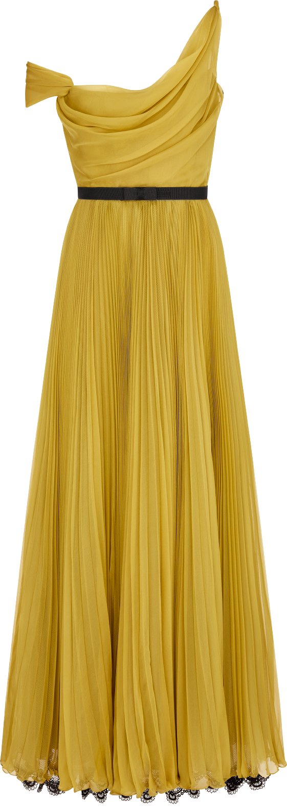 Long Pleated Dress with Belt Front view