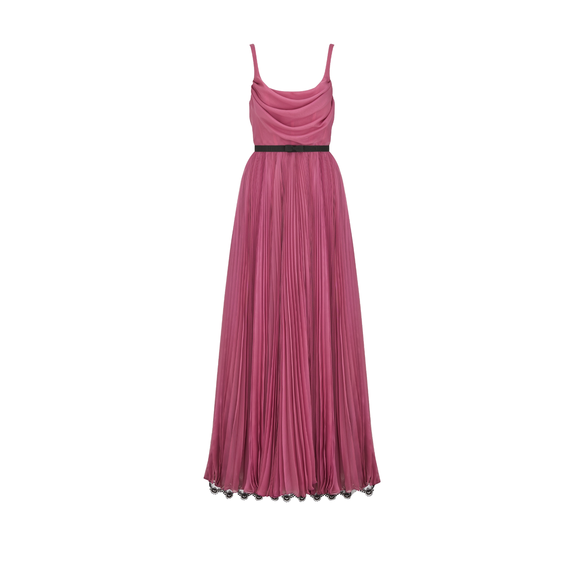 Long Pleated Dress with Belt Red Silk Chiffon | DIOR