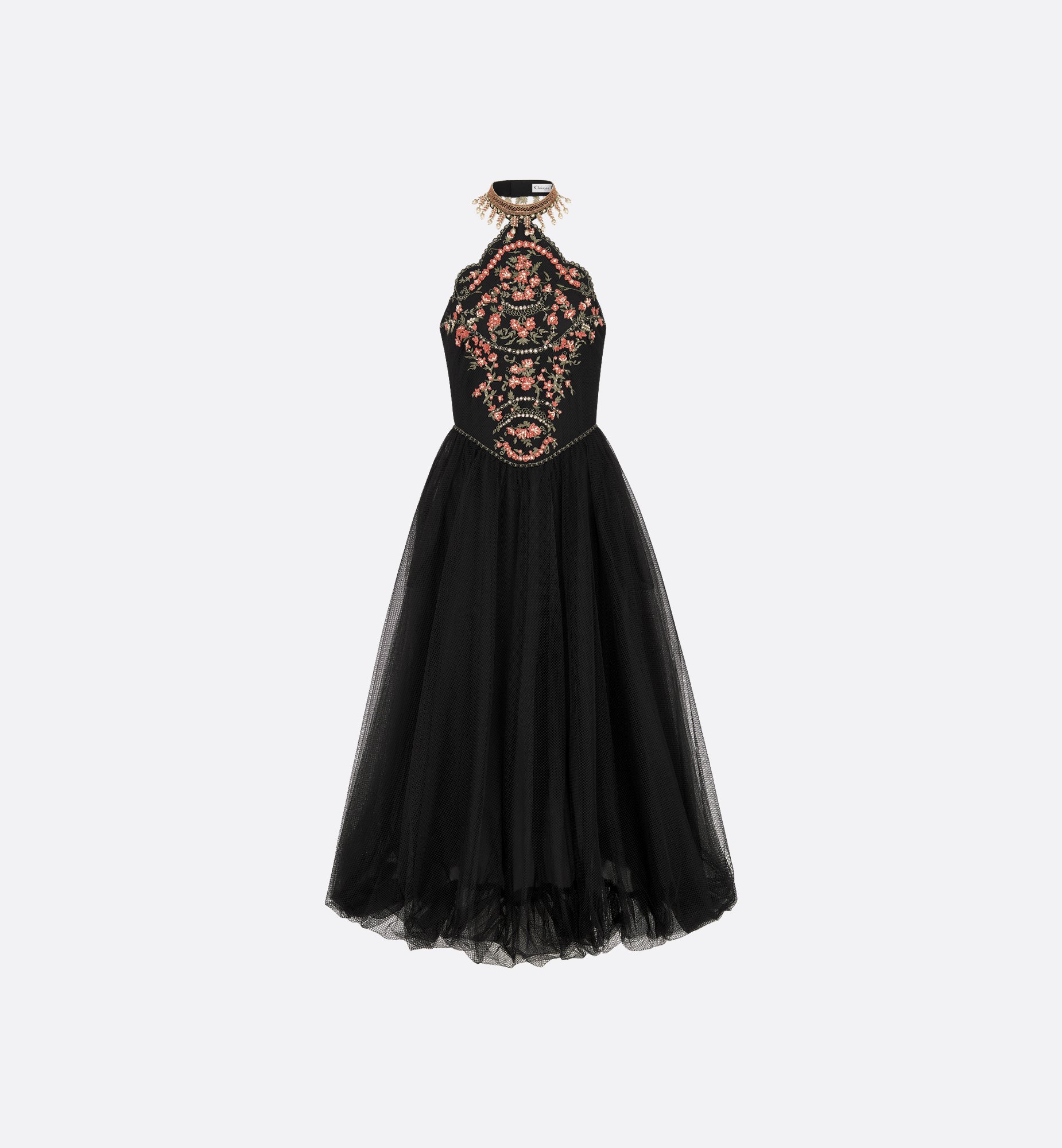 Mid-Length Embroidered Dress Black Technical Mesh | DIOR Mid-Length Embroidered Dress Black Technical Mesh | DIOR