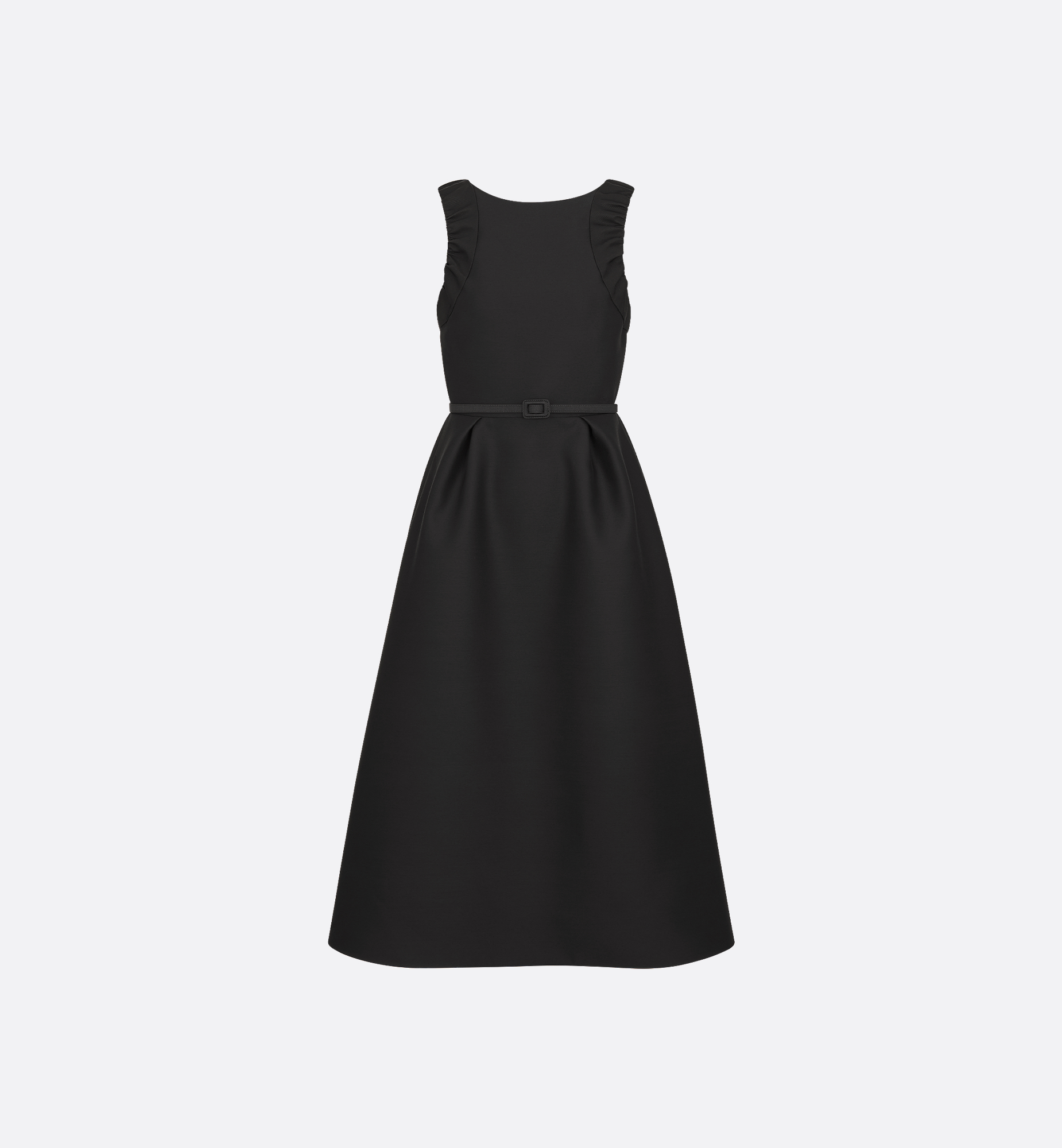 Flared Mid-Length Dress Black Wool and Silk Shantung | DIOR Flared Mid-Length Dress Black Wool and Silk Shantung | DIOR