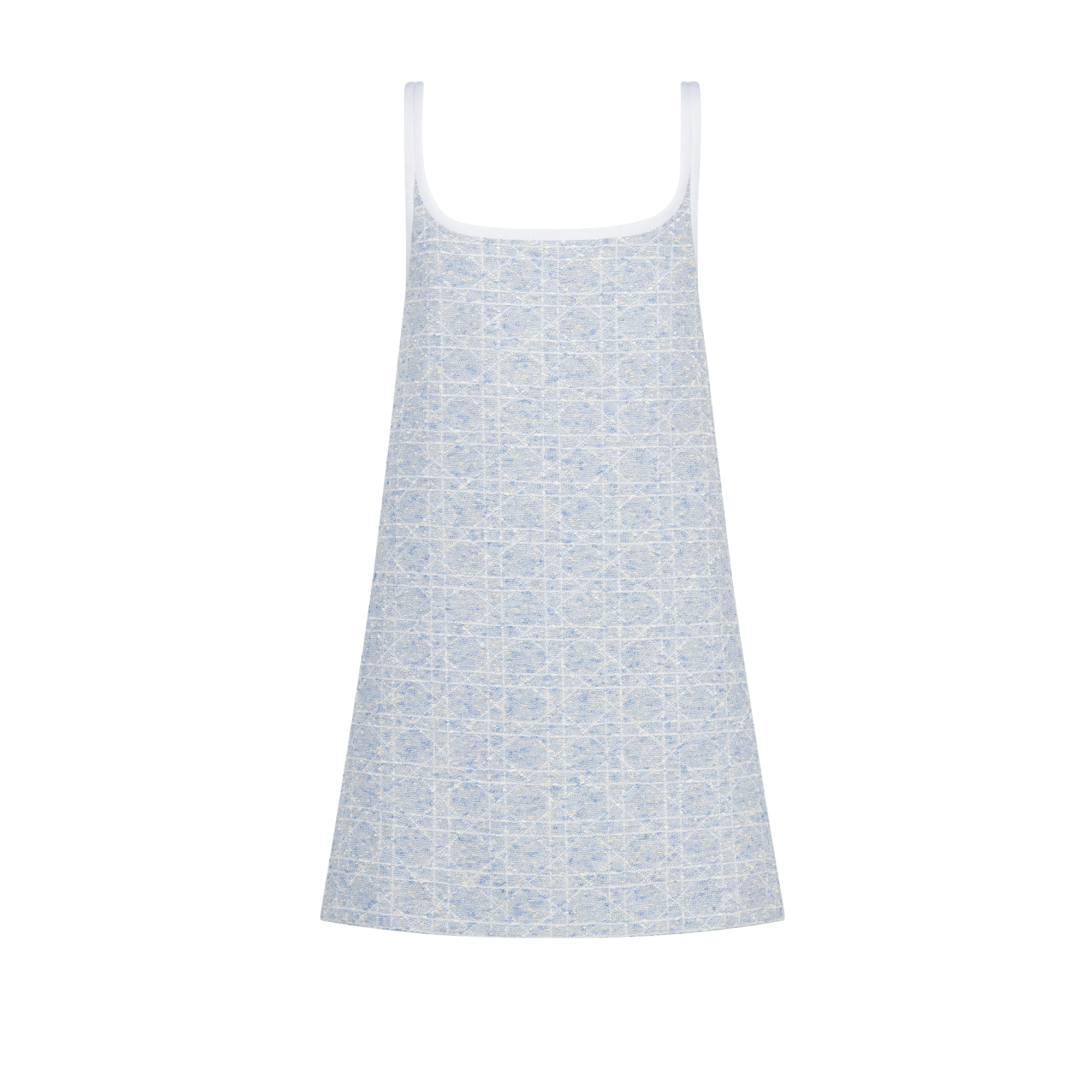 Korte uitlopende jurk met Cannage-motief Luchtblauwe en witte tweed van een katoenblend E08