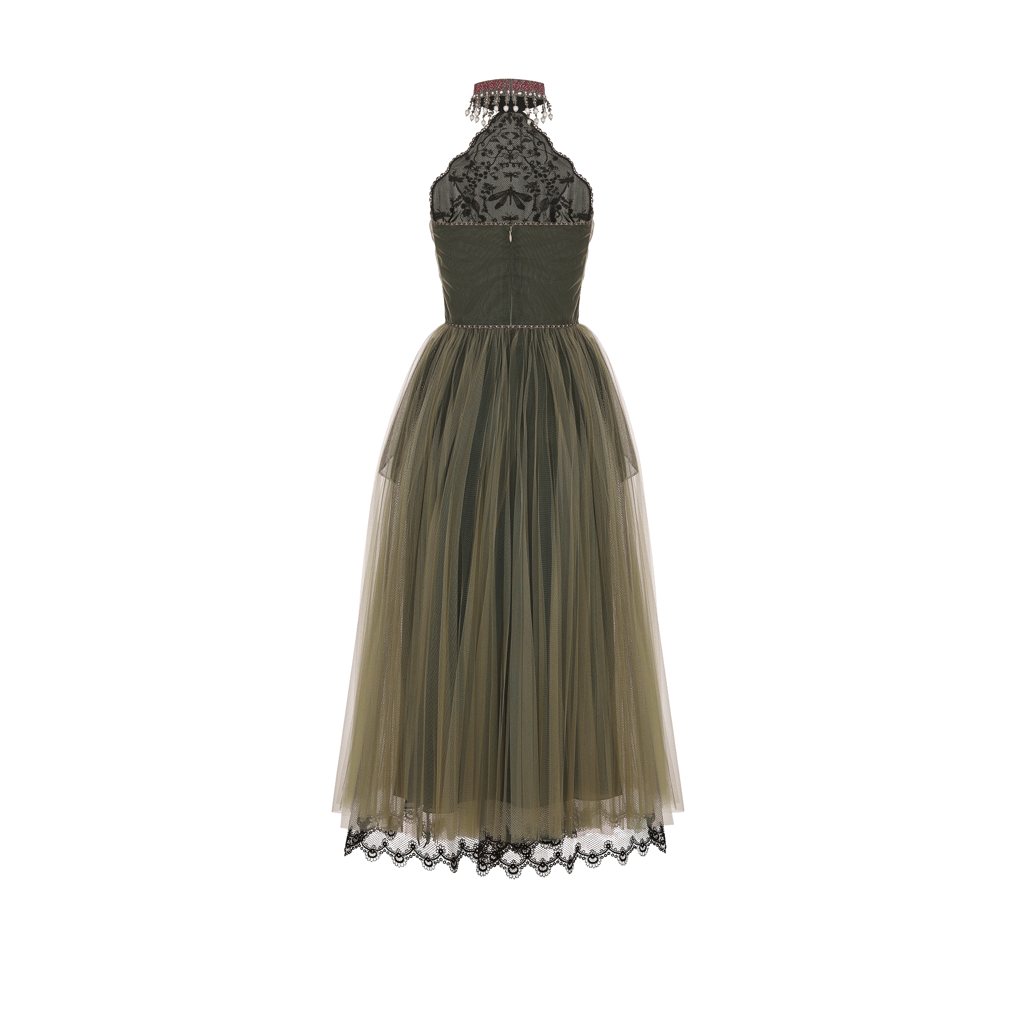 Robe mi-longue brod?�e Tulle technique ?� motif Dior Cabinet de Curiosit?�s vert et noir | DIOR