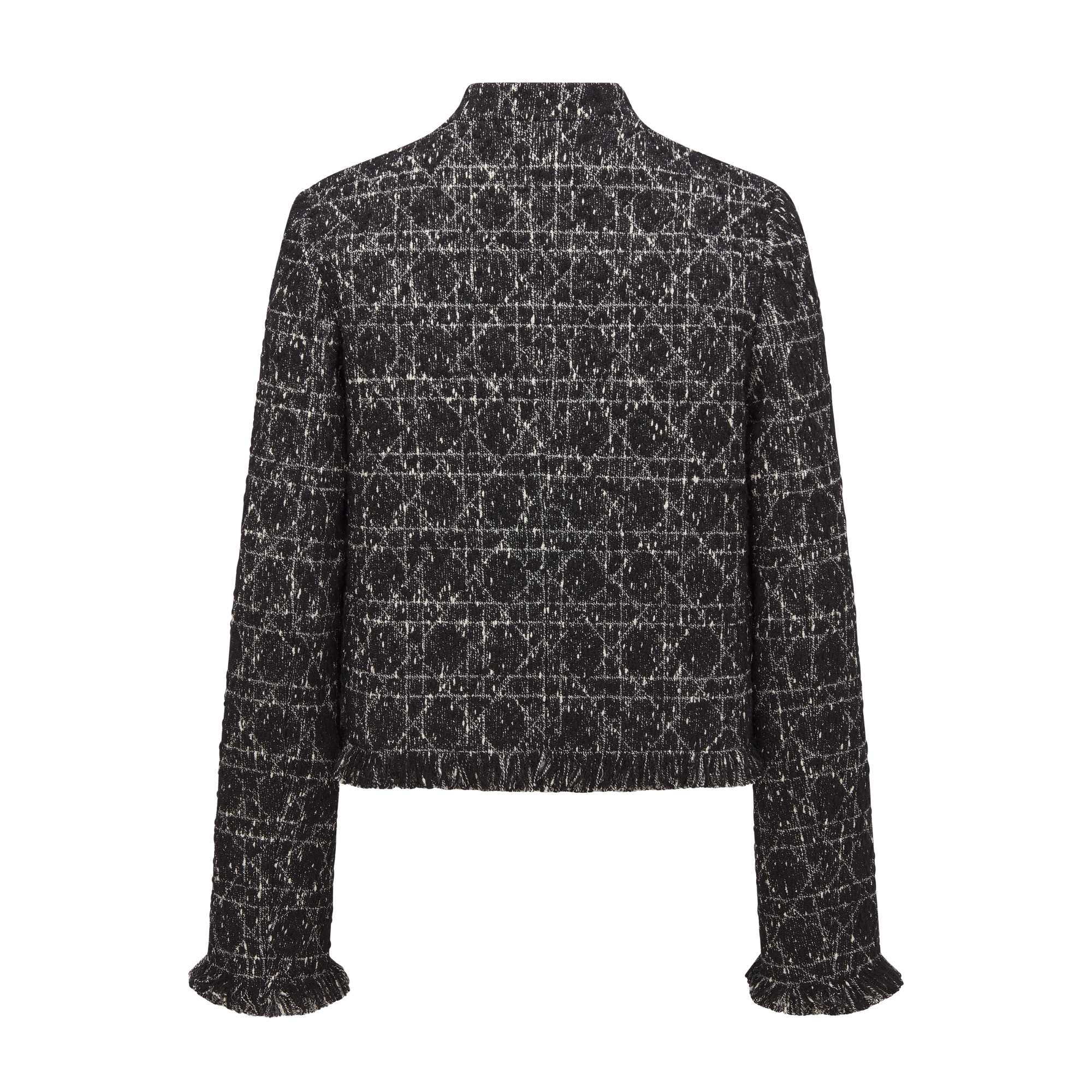 Macrocannage Cropped Jacket Black and White Cotton-Blend Tweed E08