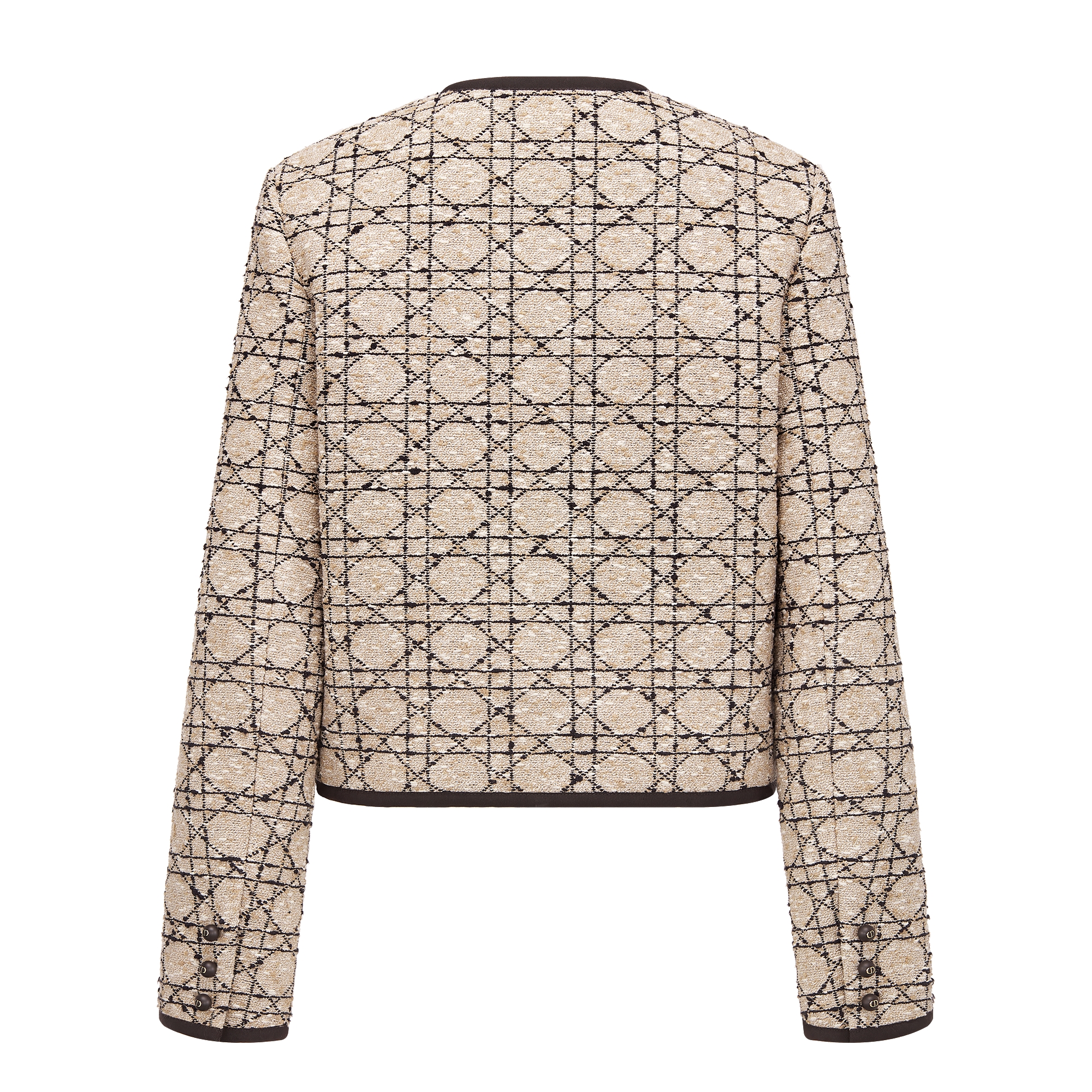 Blazer Cannage cropped Tweed com mescla de algodão bege e preta E08