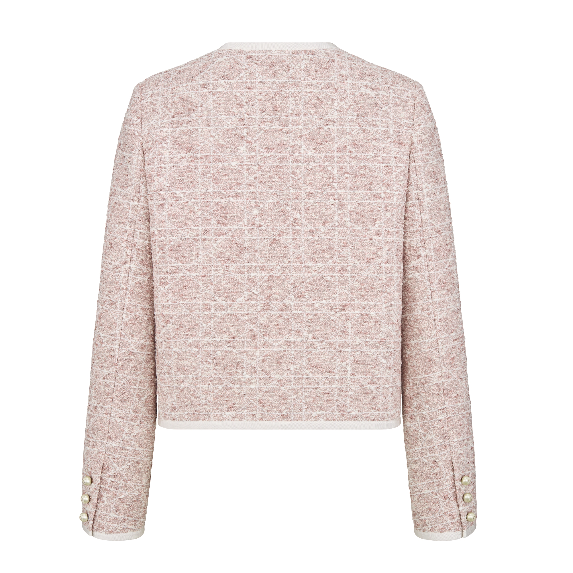 Macrocannage Cropped Jacket Peach Blossom Pink Cotton-Blend Tweed E08