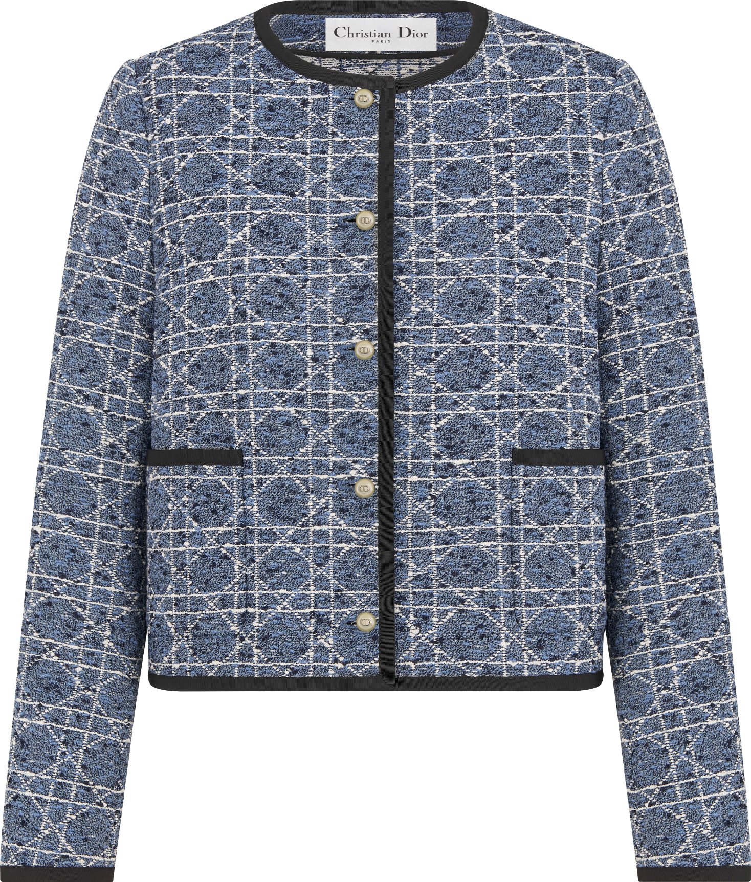 Short Sleeved Cannage Jacket White and Blue Cotton Blend Tweed DIOR