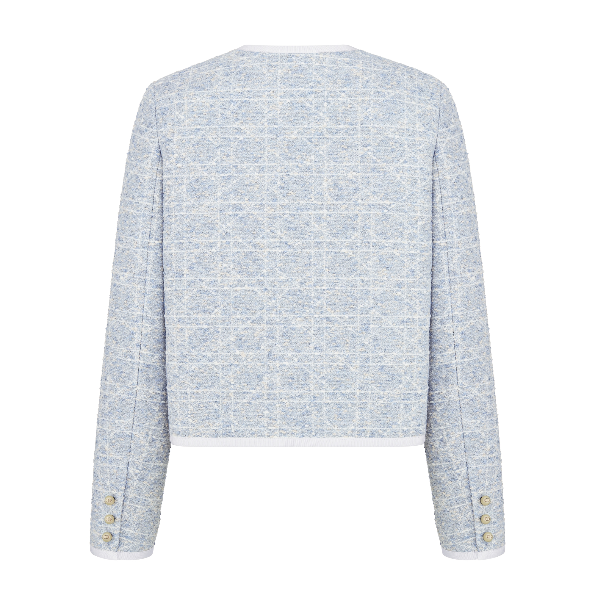 Macrocannage Cropped Jacket Sky Blue Cotton-Blend Tweed E08