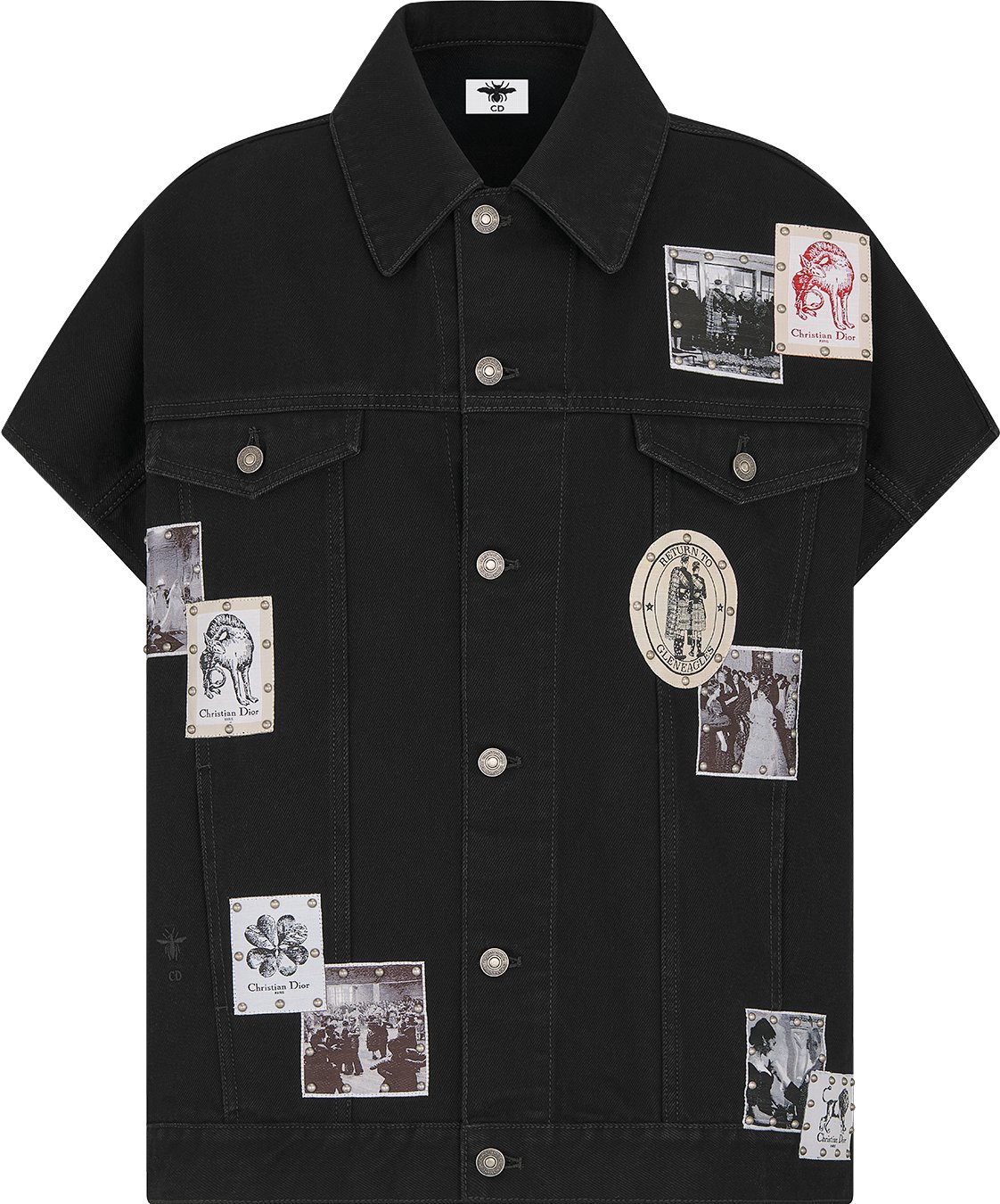 Oversized Vest Black Cotton Denim with Multicolor Monsieur Dior Patchwork Patches DIOR
