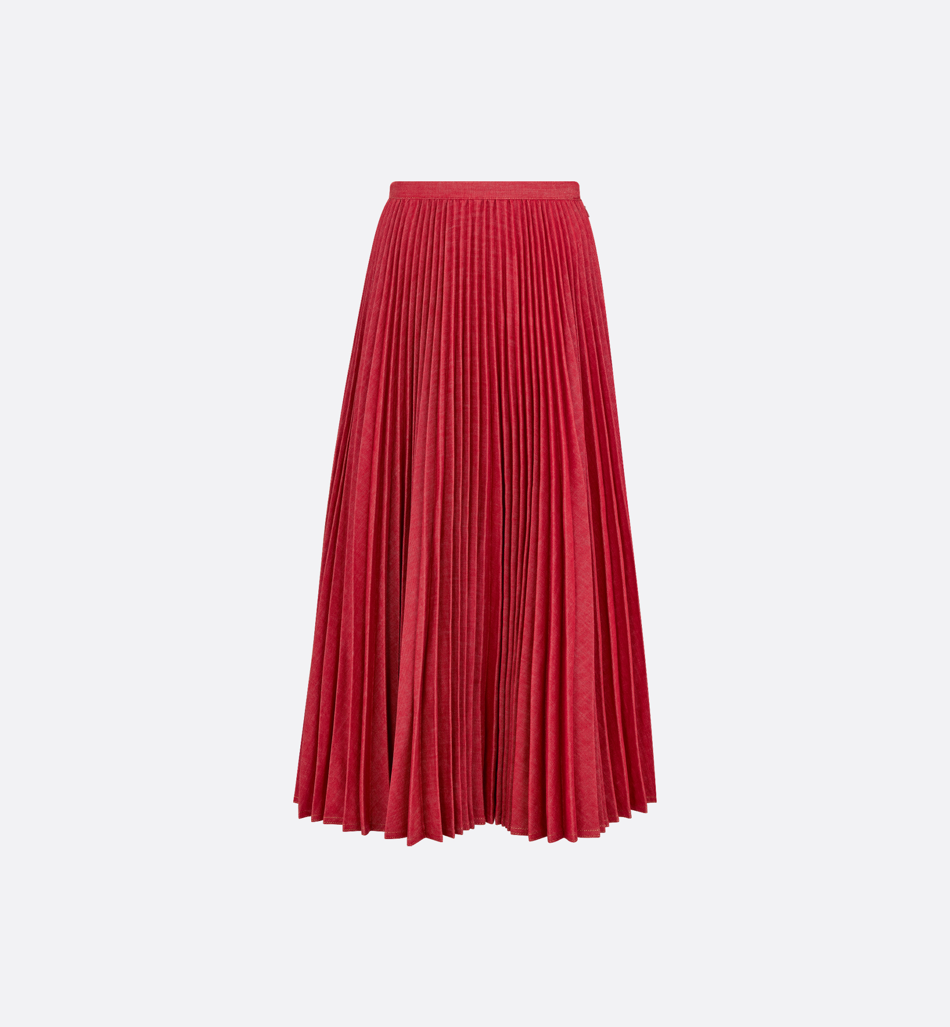 Pleated Mid-Length Skirt Bright Red Cotton Denim | DIOR Pleated Mid-Length Skirt Bright Red Cotton Denim | DIOR