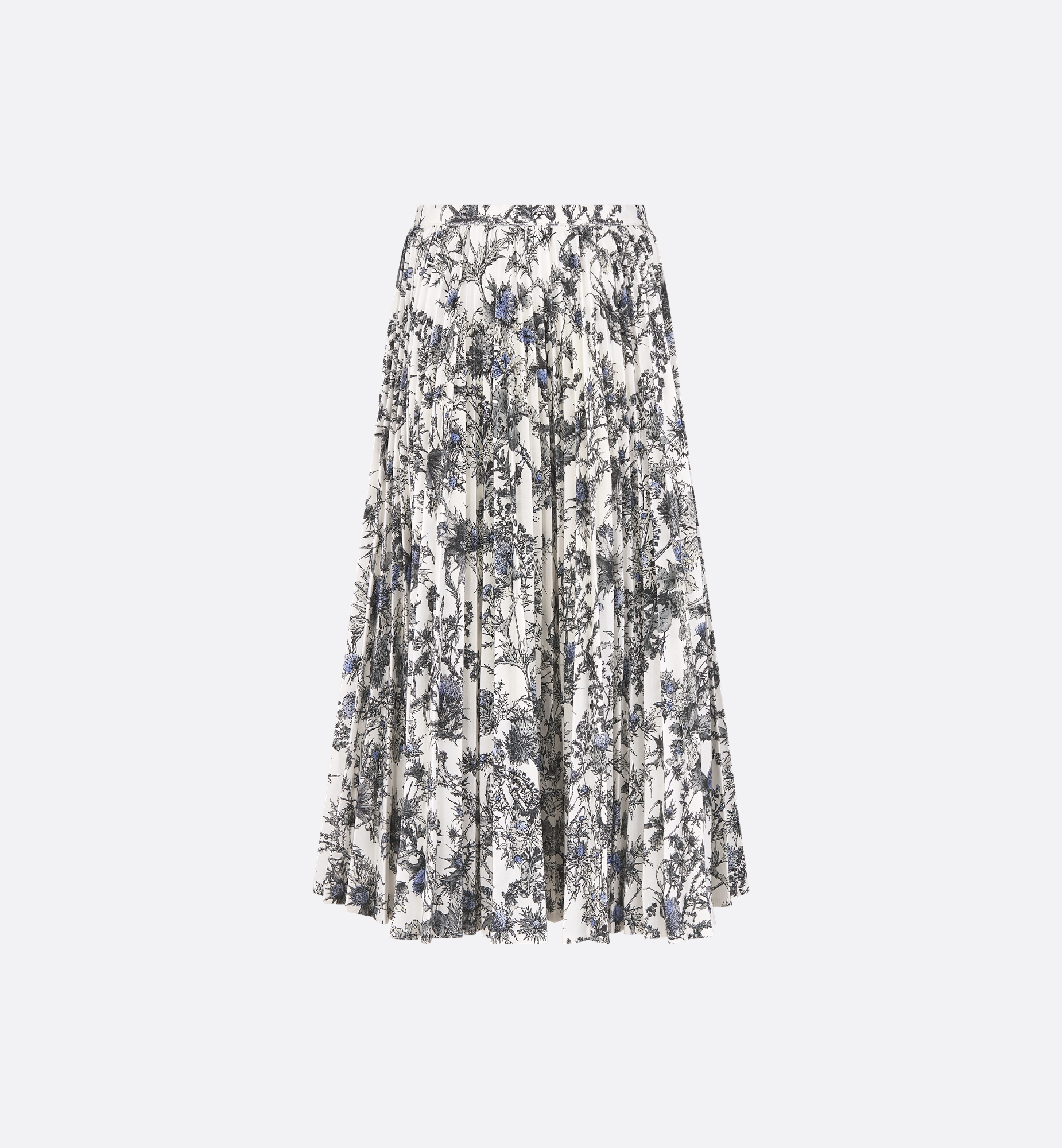 Pleated Mid-Length Skirt White Cotton Denim with Blue Dior Pleated Mid-Length Skirt White Cotton Denim with Blue Dior