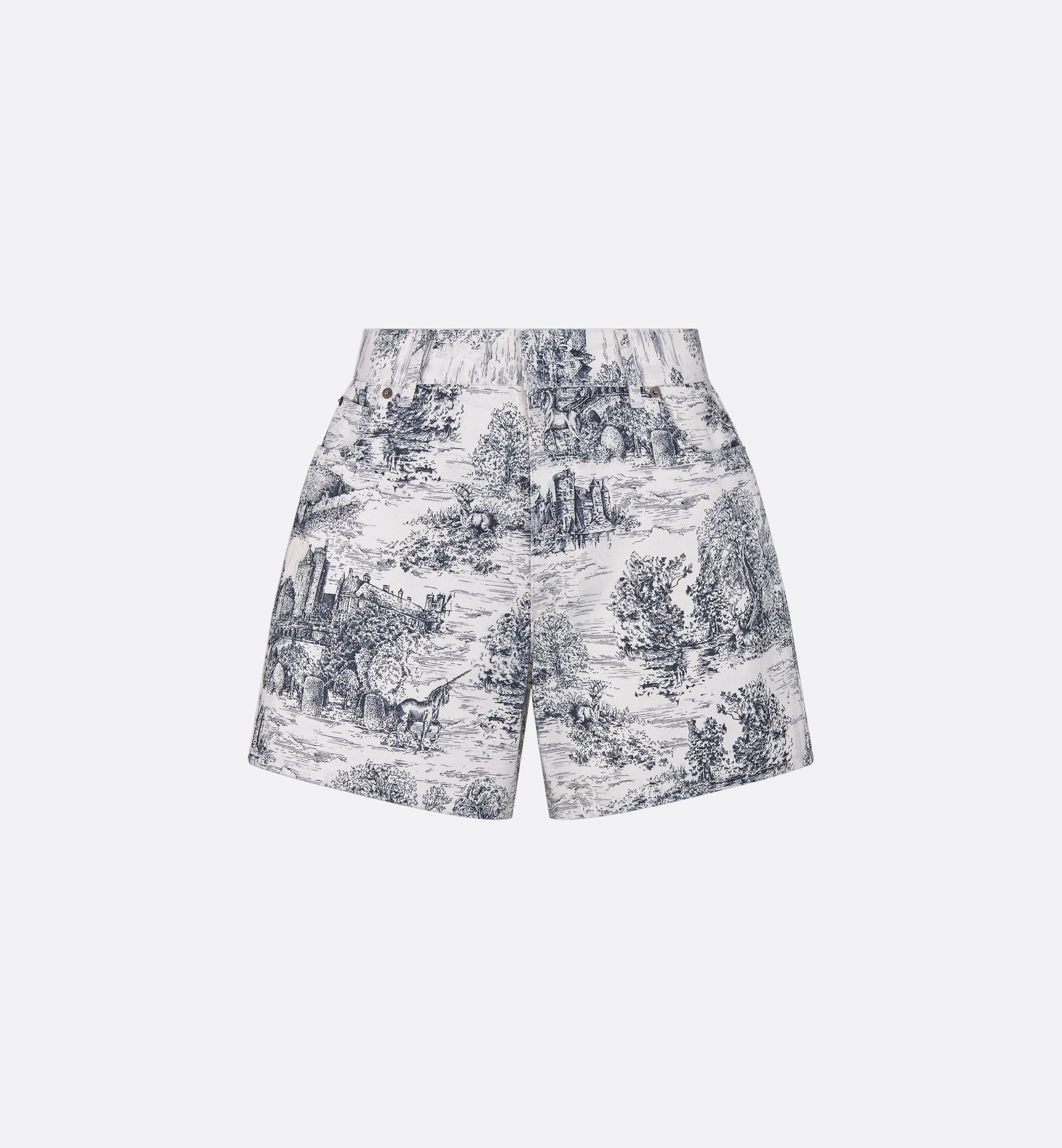 Shorts White Cotton Denim with Blue Toile de Jouy Scotland Shorts White Cotton Denim with Blue Toile de Jouy Scotland