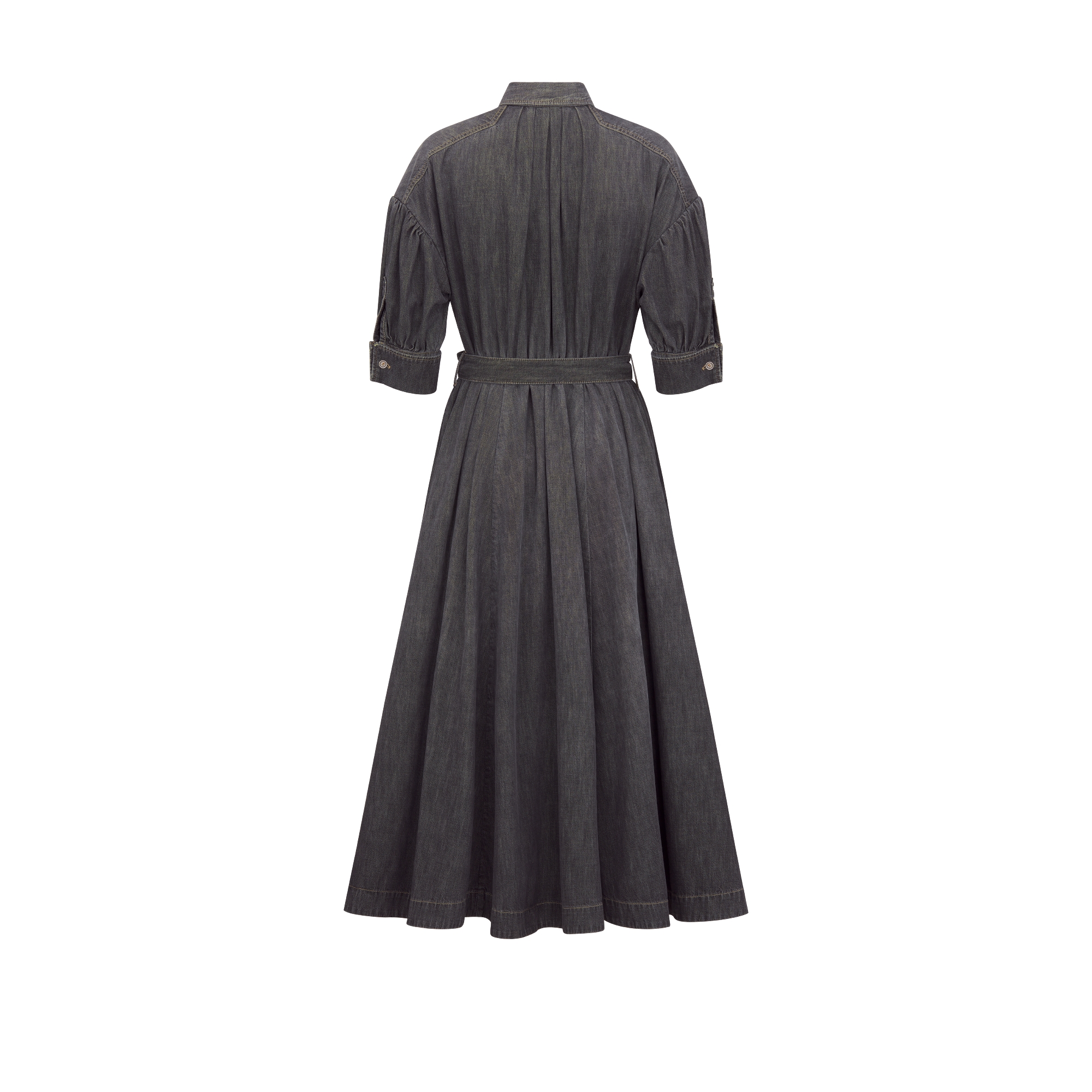 Flared Mid-Length Dress Black Stonewashed Cotton Denim E08