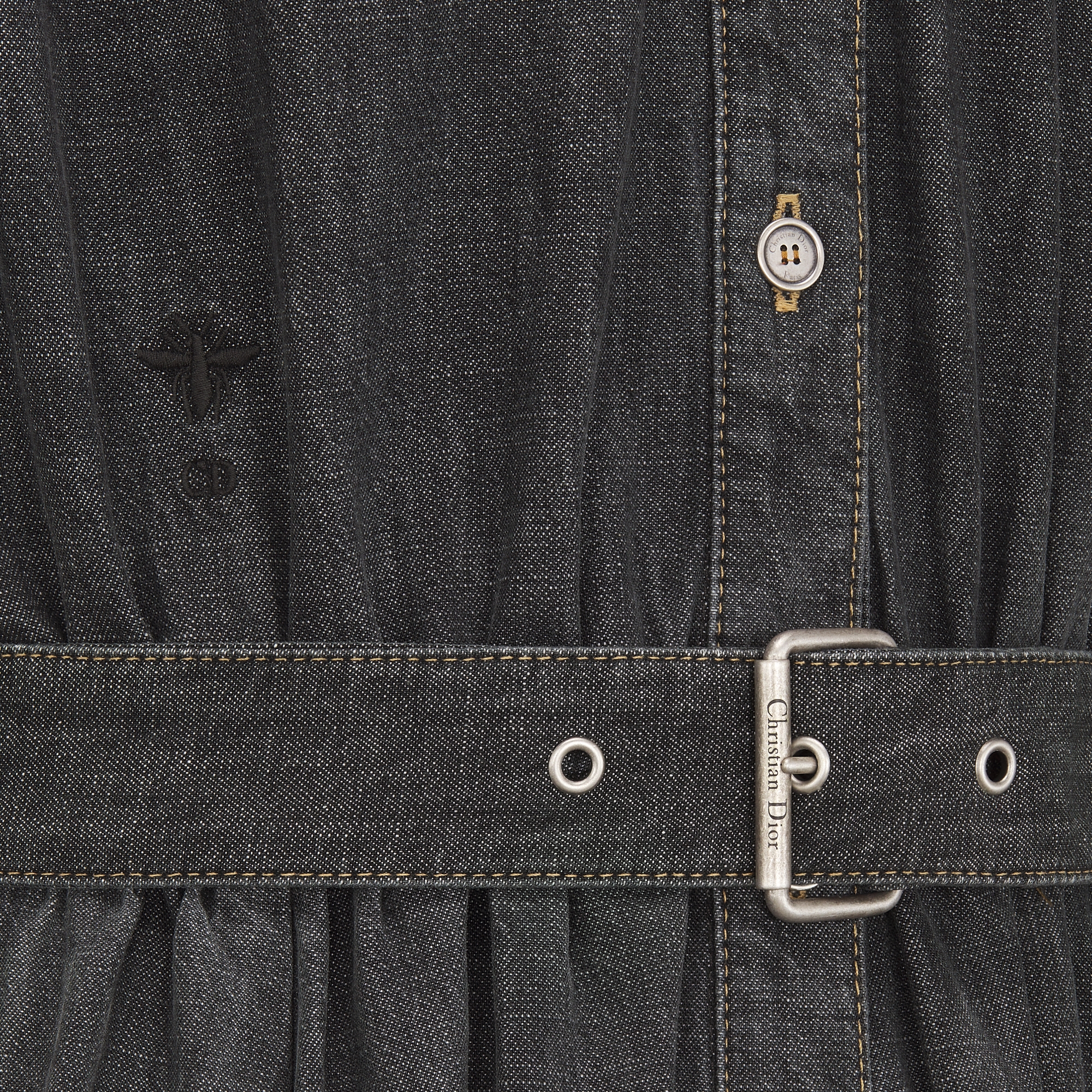 Flared Mid-Length Dress Black Stonewashed Cotton Denim E09