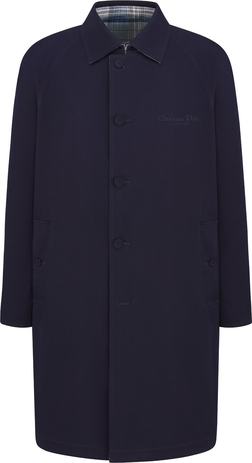 Christian Dior Couture Embroidery Reversible Coat Blue Cotton Blend Gabardine DIOR