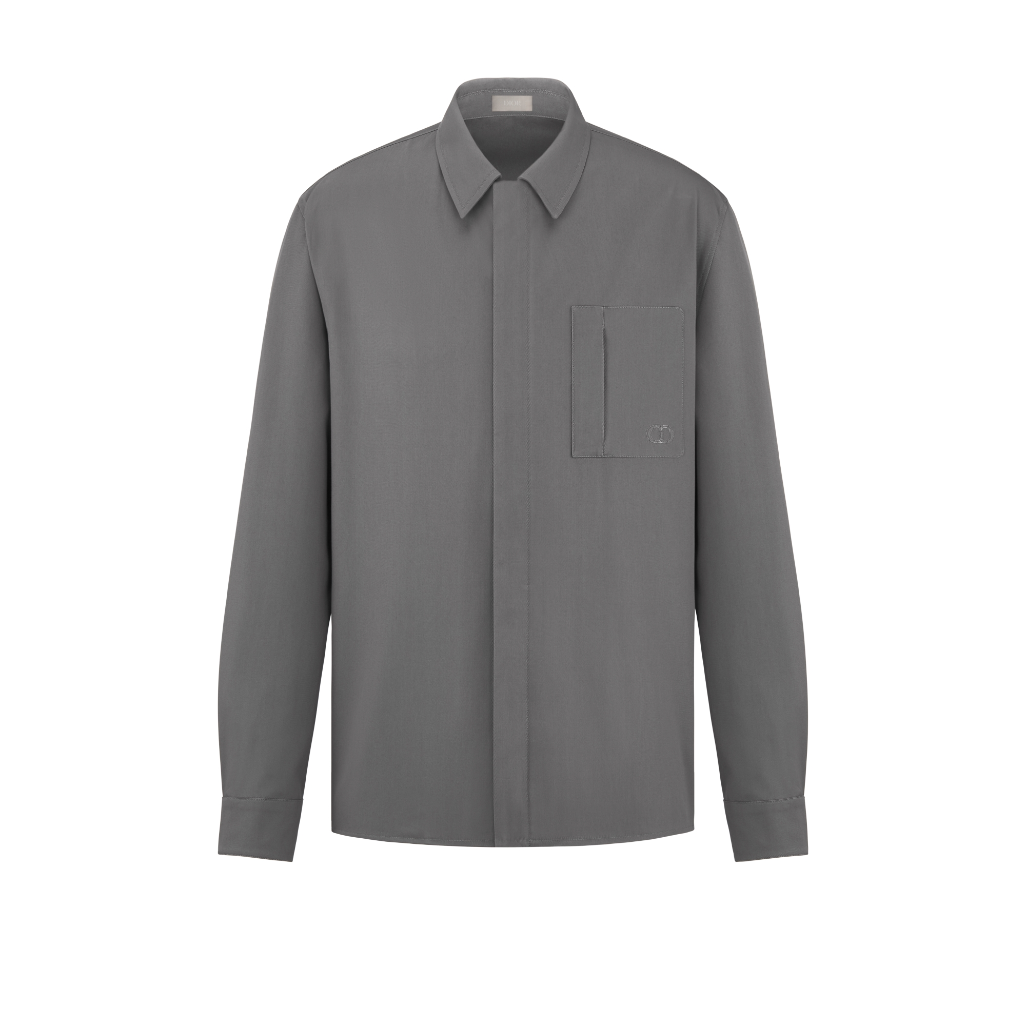 Zipped Shirt with CD Icon Embroidery Gray Cotton Gabardine E01