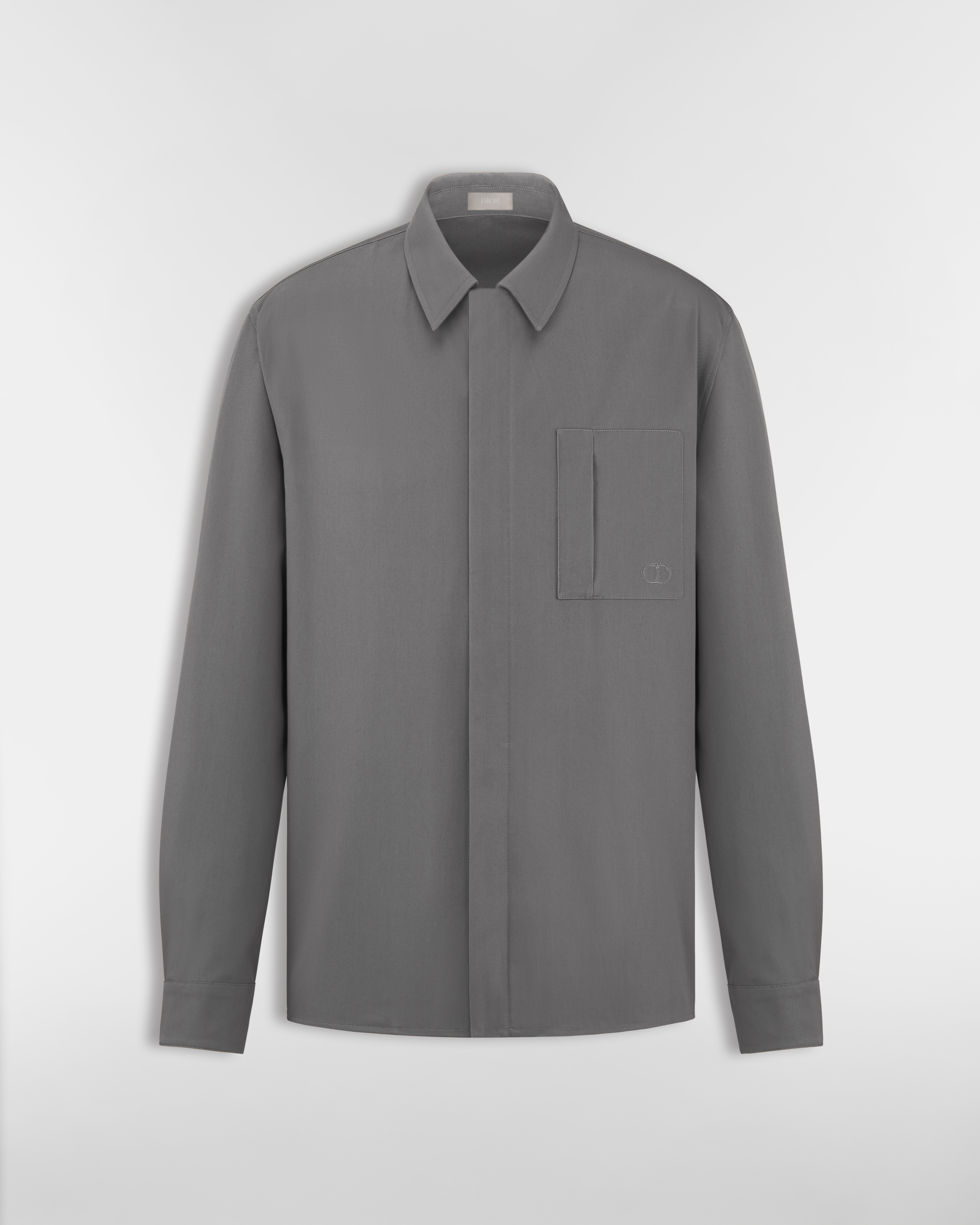 Zipped Shirt with CD Icon Embroidery Gray Cotton Gabardine E01