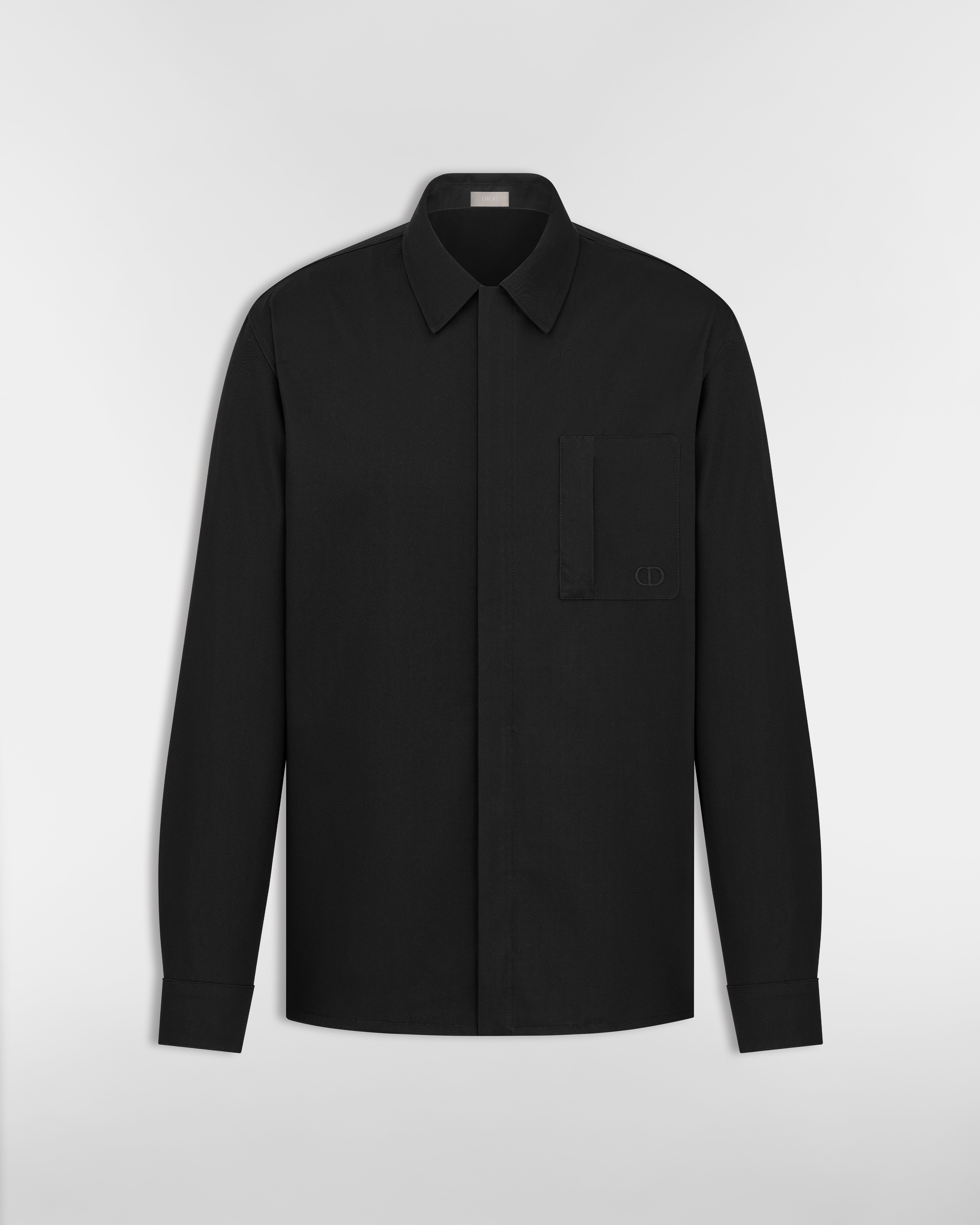 Zipped Shirt with CD Icon Embroidery Black Cotton Gabardine E01