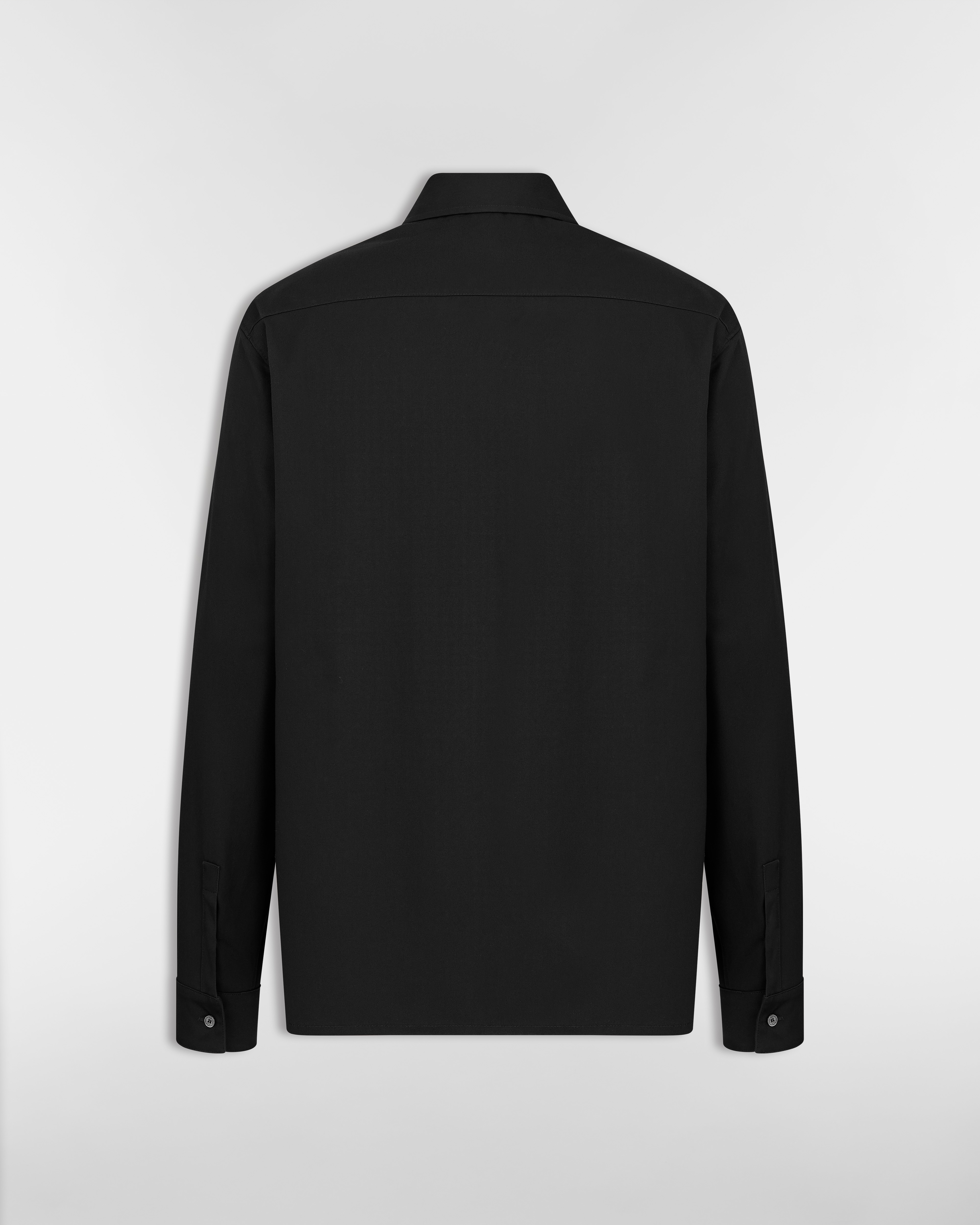 Zipped Shirt with CD Icon Embroidery Black Cotton Gabardine E08