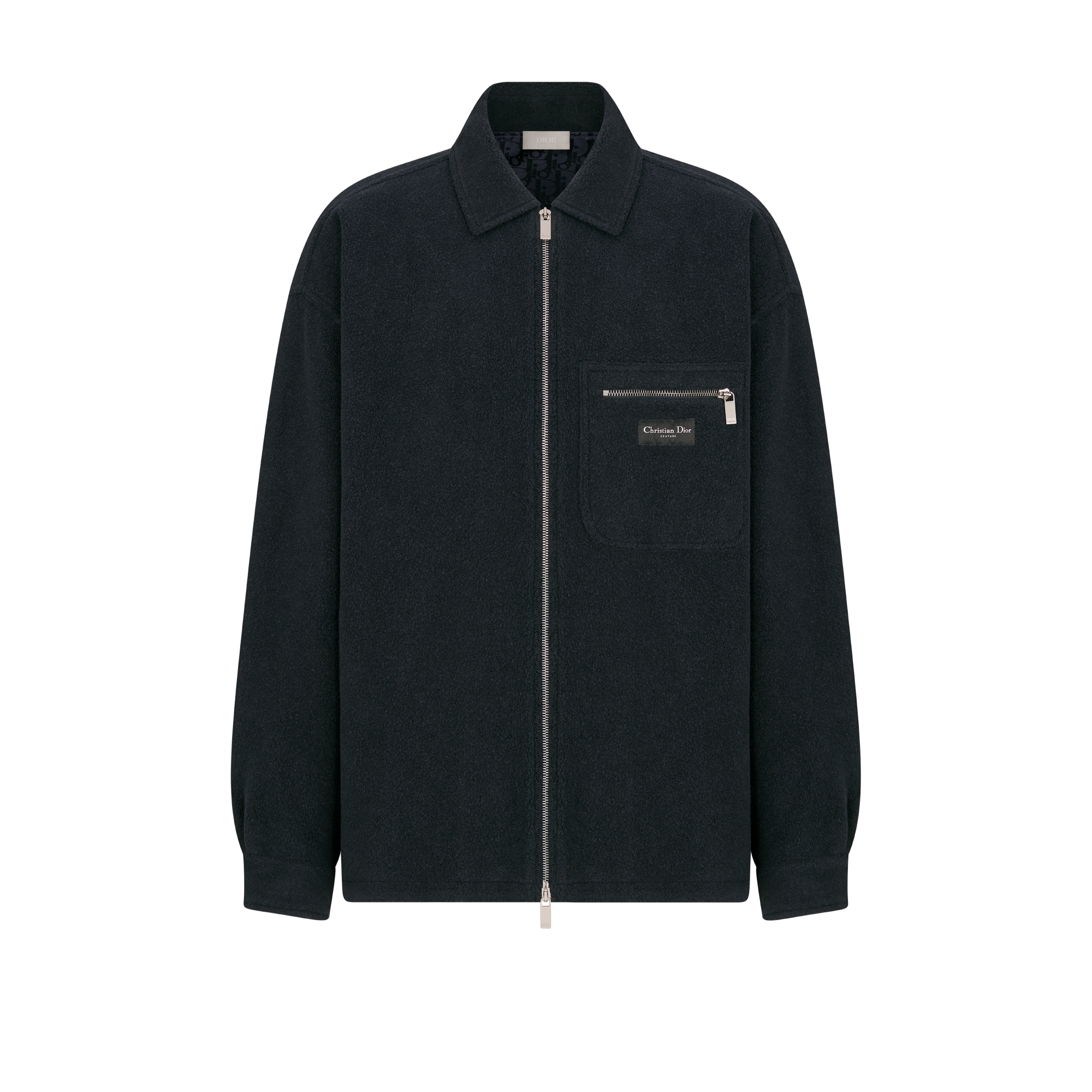 Christian Dior Couture 지퍼 오버셔츠 네이비 블루 코튼 버진 울 블렌드 플리스 E01