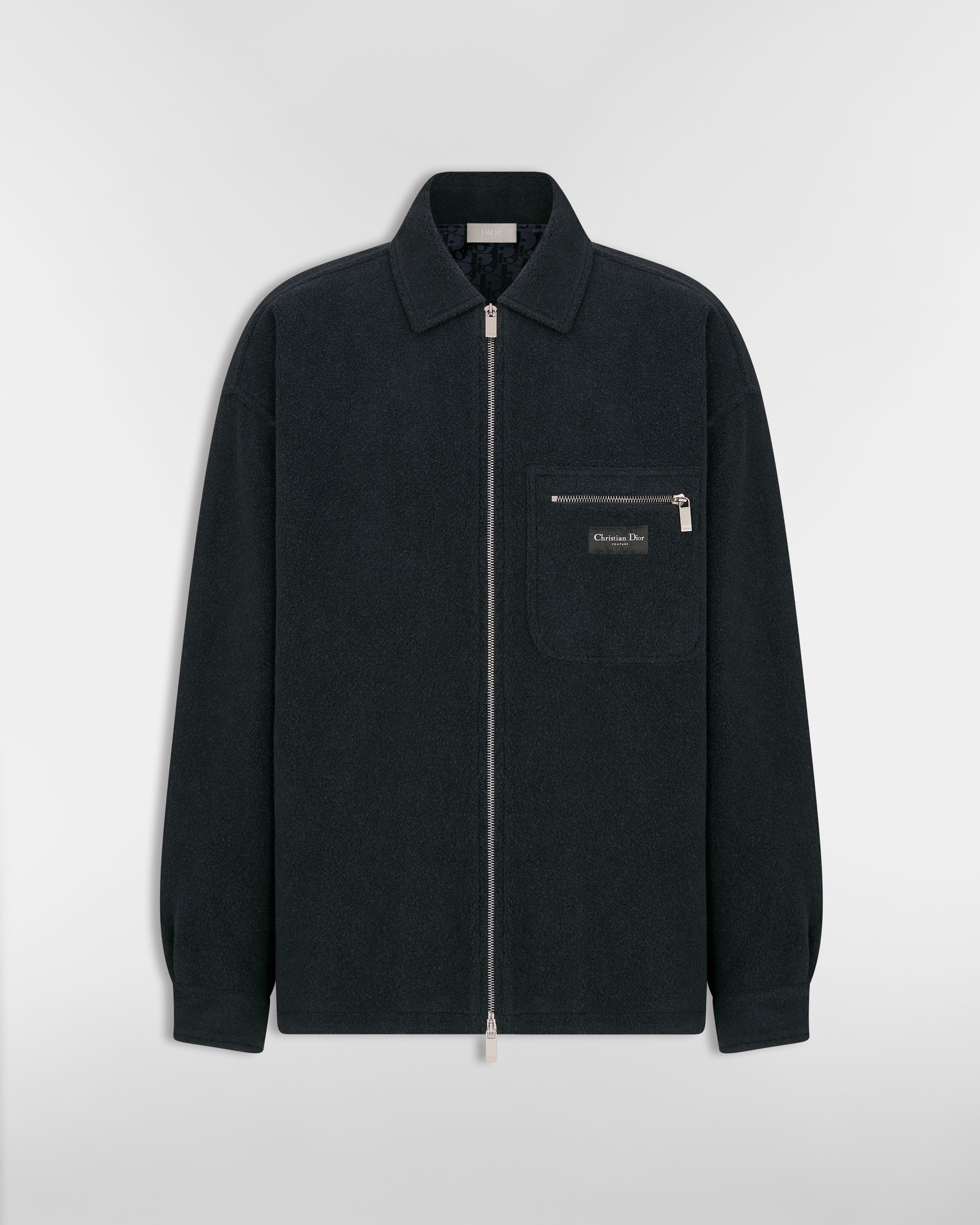 Christian Dior Couture Zipped Overshirt Navy Blue Cotton- and Virgin Wool-Blend Fleece E01