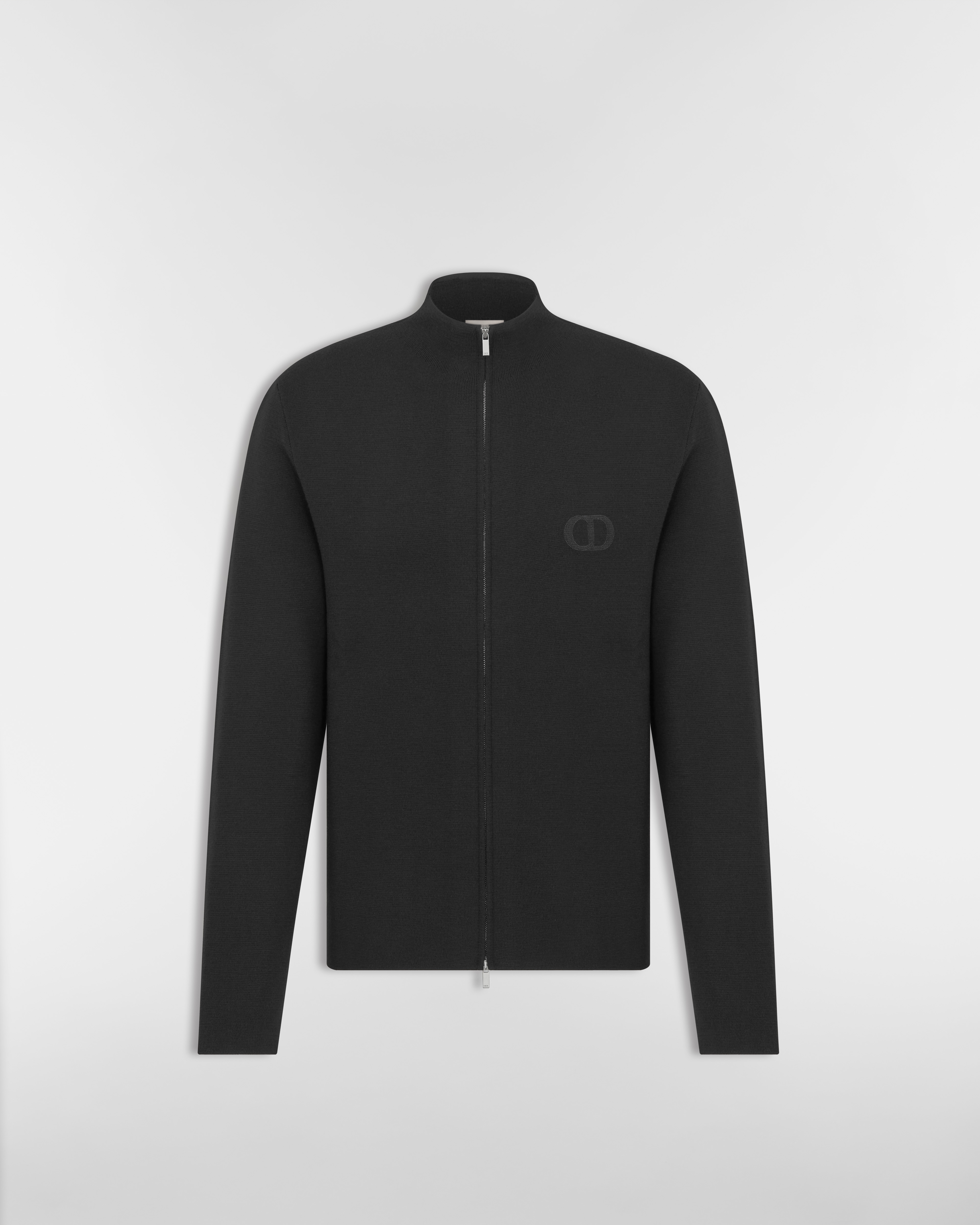 CD Icon Zipped Sweater Black Virgin Wool Punto Milano Knit | DIOR