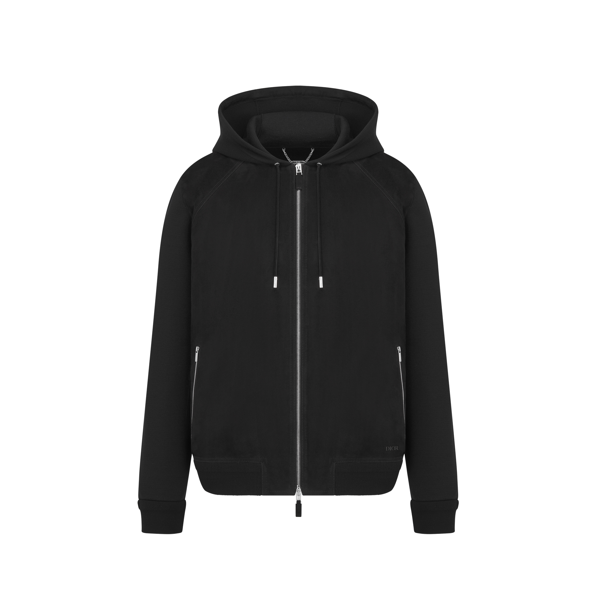 Dior Icons Zipped Hooded Sweatshirt Black Virgin Wool Punto Milano