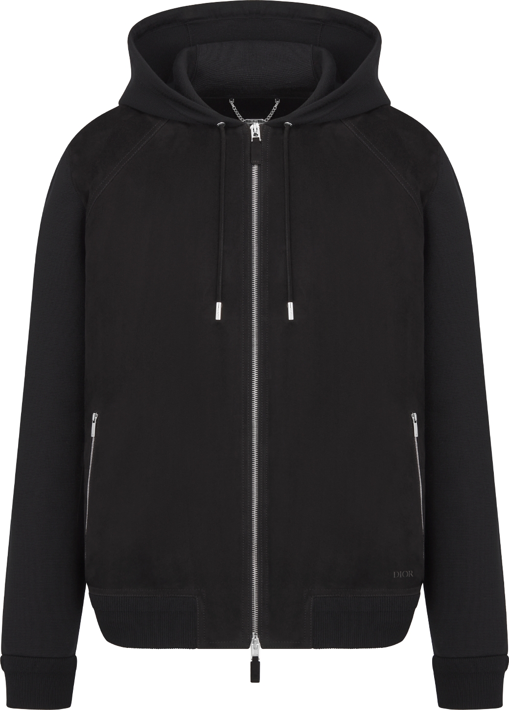 Dior Icons Zipped Hooded Sweatshirt Black Virgin Wool Punto Milano Knit DIOR