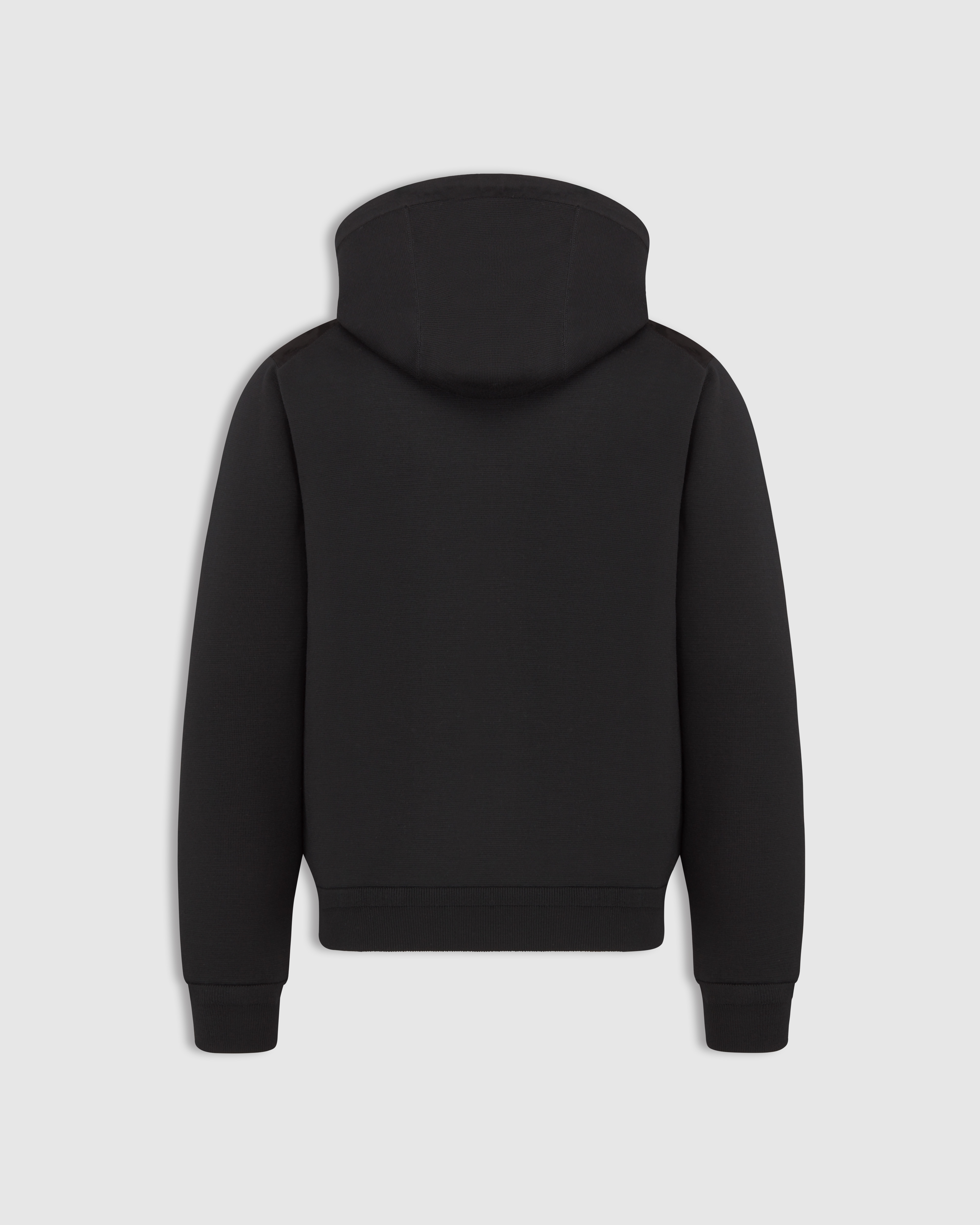 Dior Icons Zipped Hooded Sweatshirt Black Virgin Wool Punto Milano Knit and Suede E08