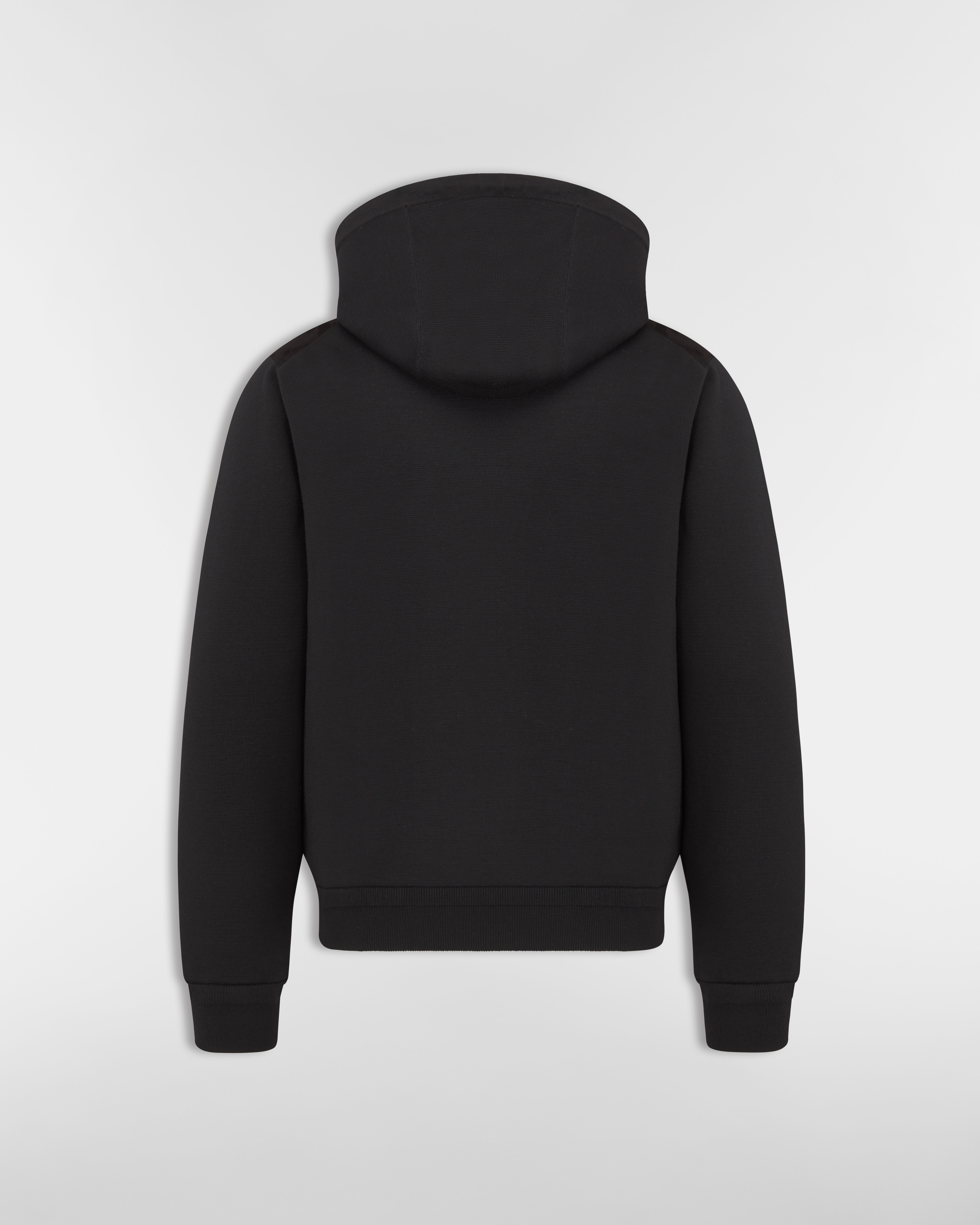 Dior Icons Zipped Hooded Sweatshirt Black Virgin Wool Punto Milano Knit and Suede E08