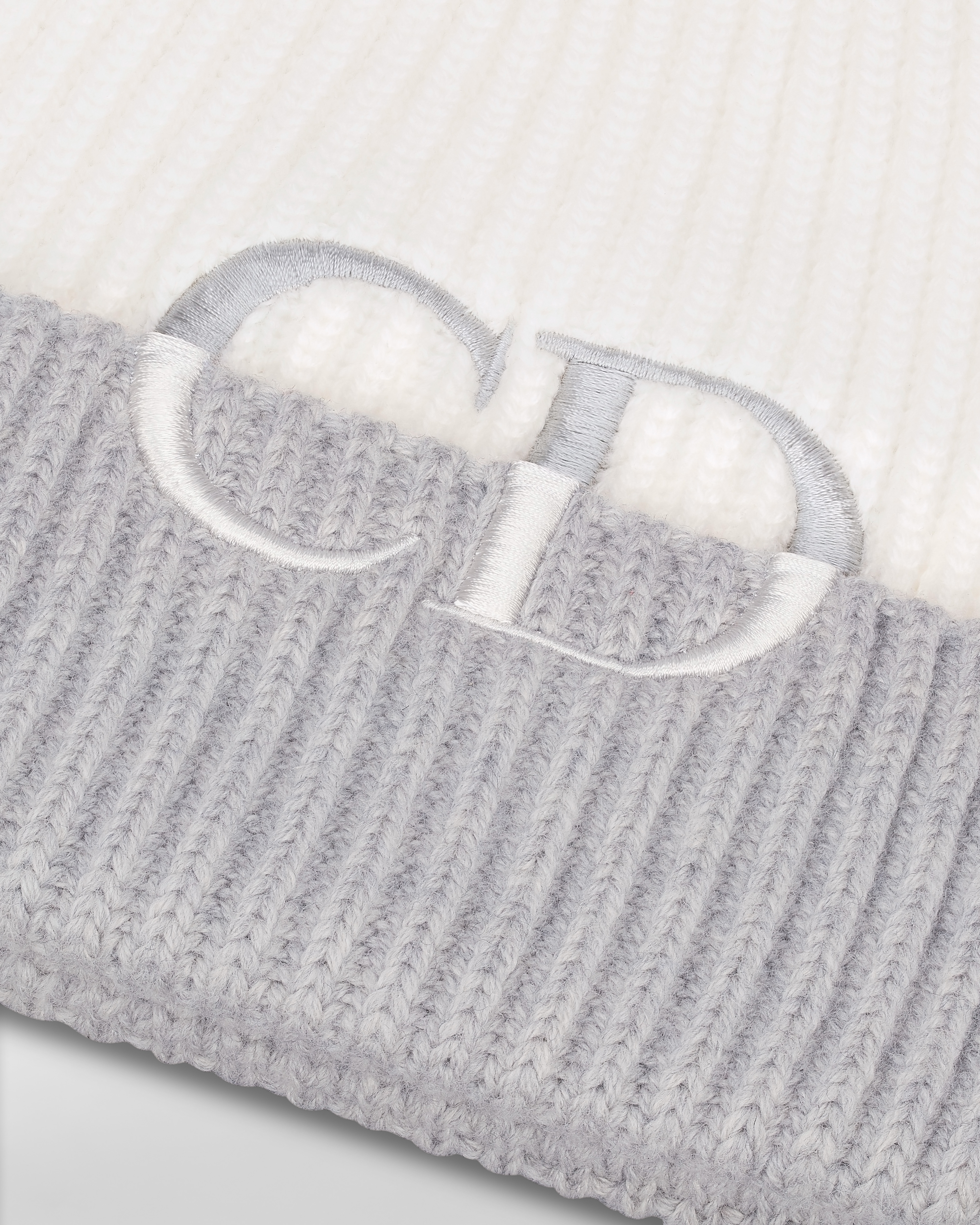 CD Icon Beanie Off-White and Gray Virgin Wool Knit E09