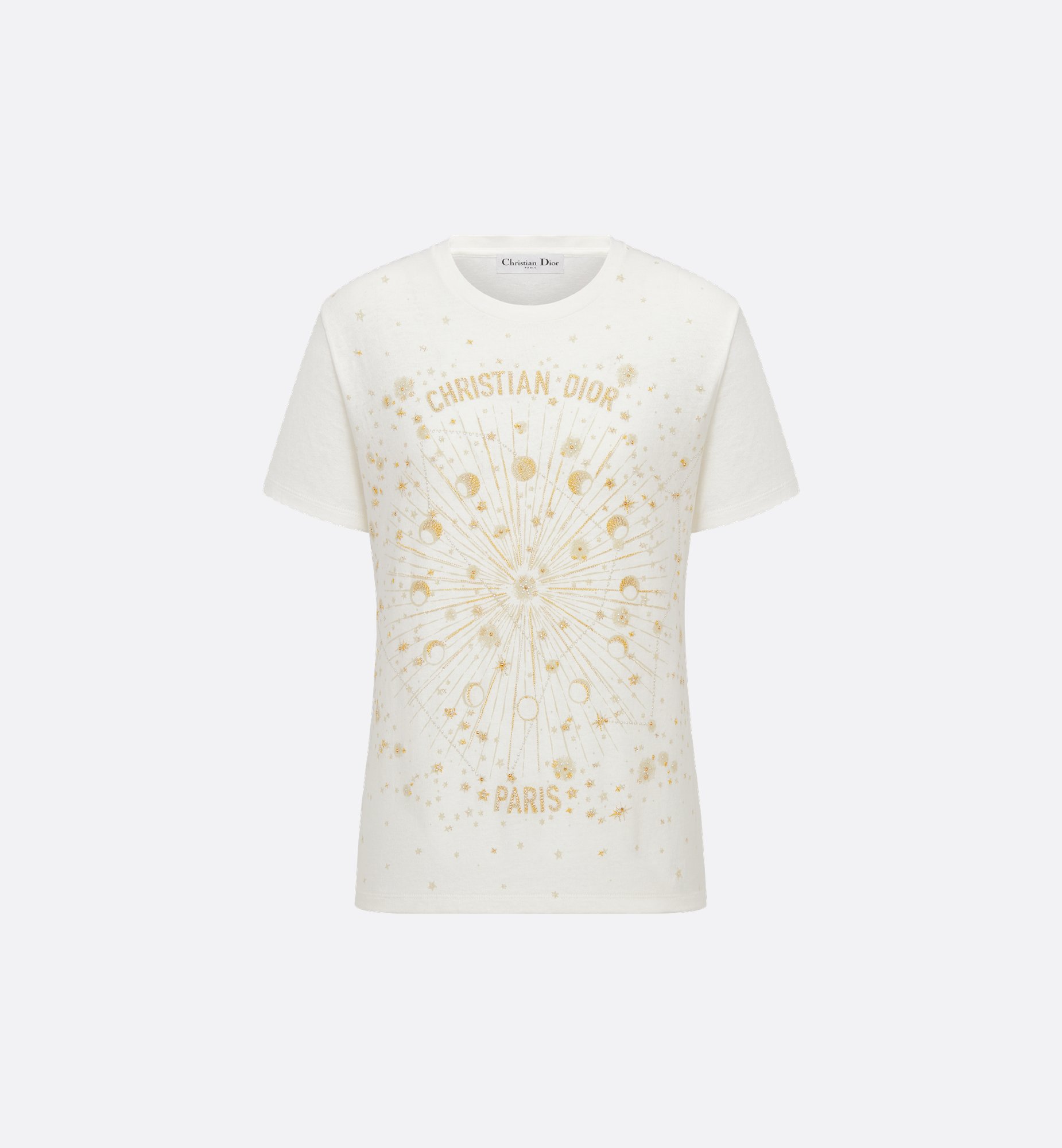 Embroidered T-Shirt White Cotton Jersey with Gold-Tone Dior Embroidered T-Shirt White Cotton Jersey with Gold-Tone Dior