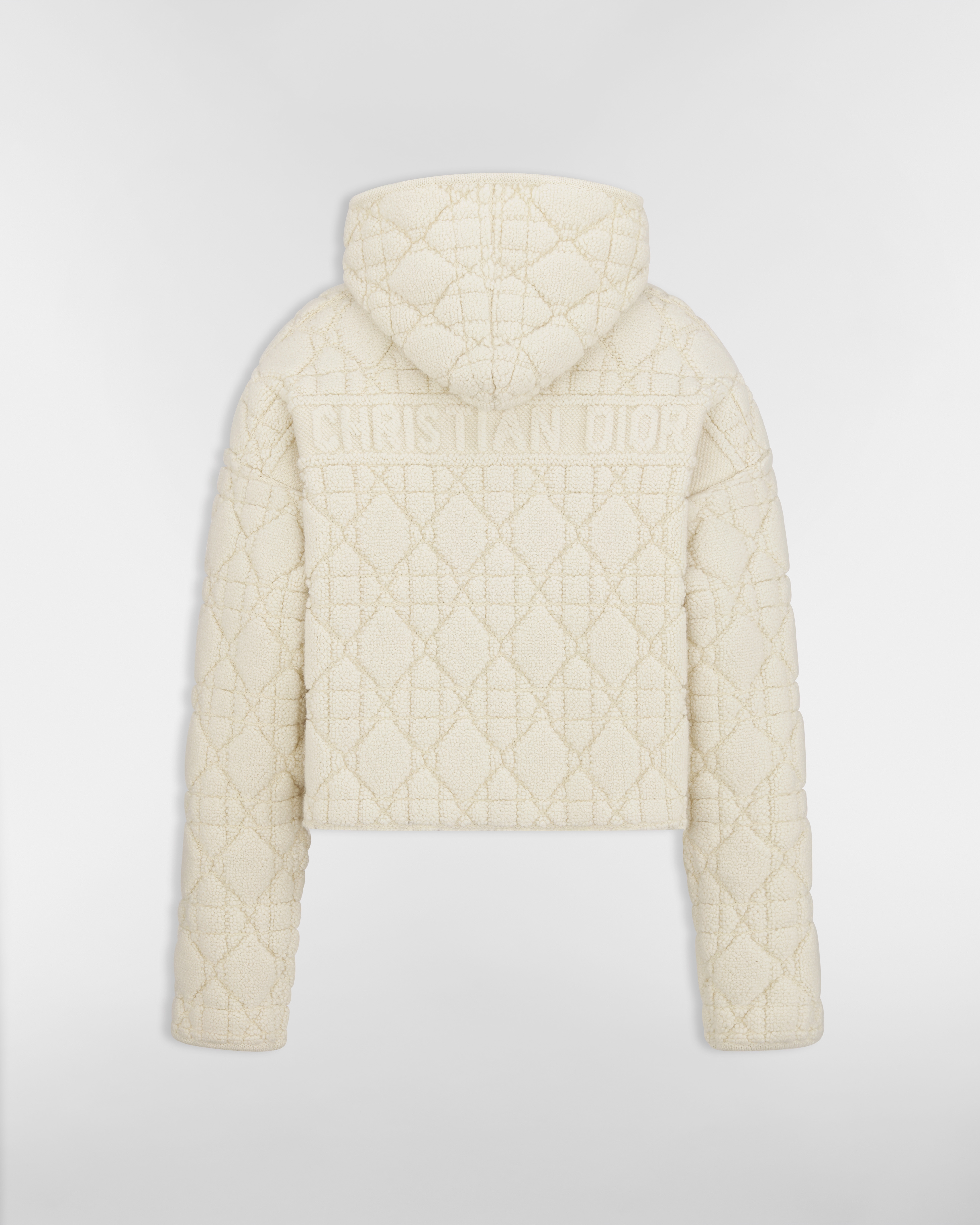 Cardigan zippé à capuche Cannage Maille texturée de laine et cachemire mélangés écrus E08