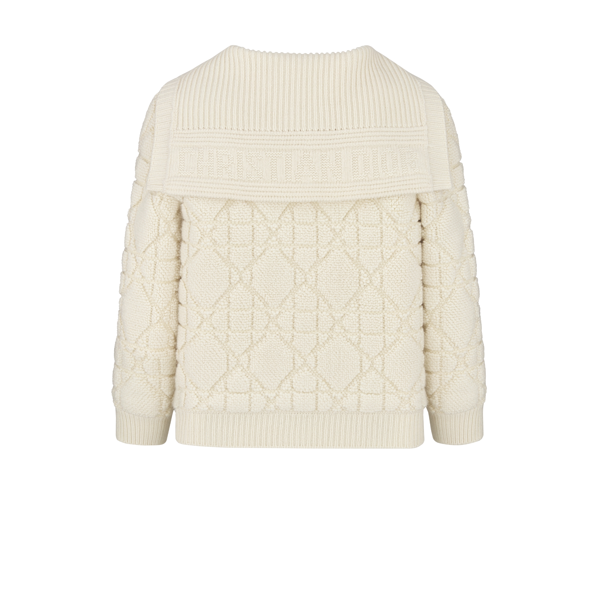 Cannage Cardigan Ecru Blended Wool and Cashmere Textured Knit E08