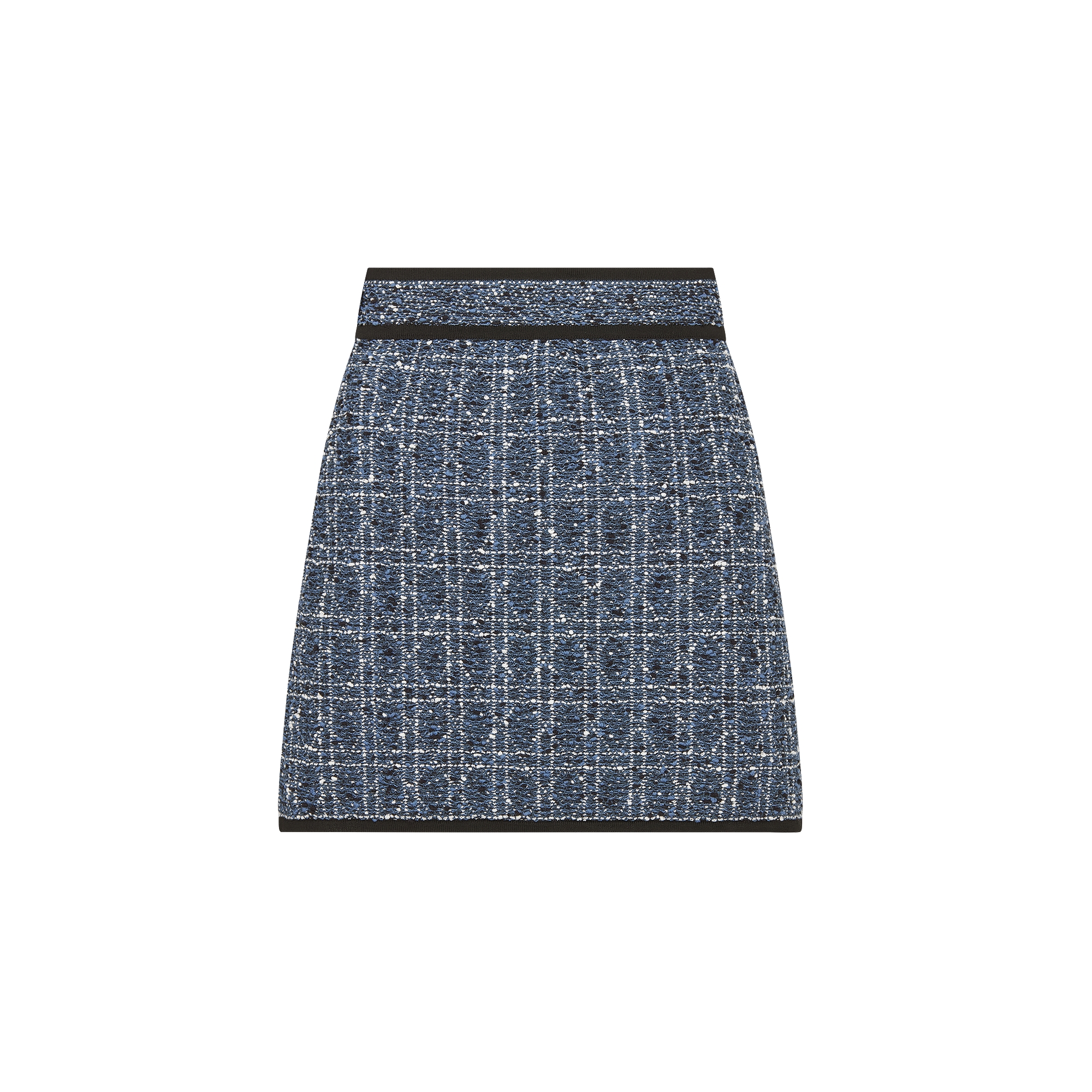 Cannage Miniskirt Blue Cotton-Blend Tweed with White Threads E08
