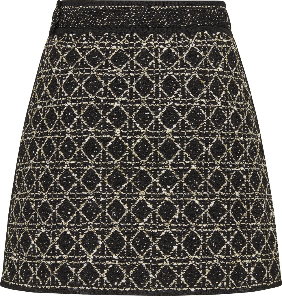 Minigonna Cannage Tweed di misto cotone e seta nero e color oro | DIOR