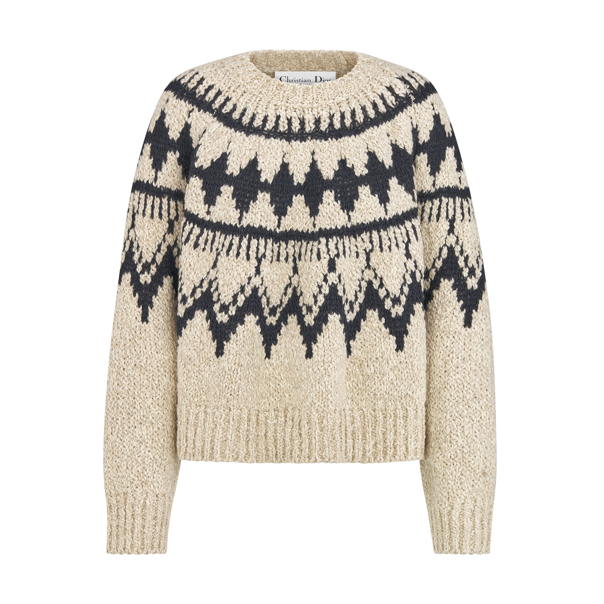 DiorAlps Sweater Beige and Black Alpaca, Wool and Cotton Knit E01