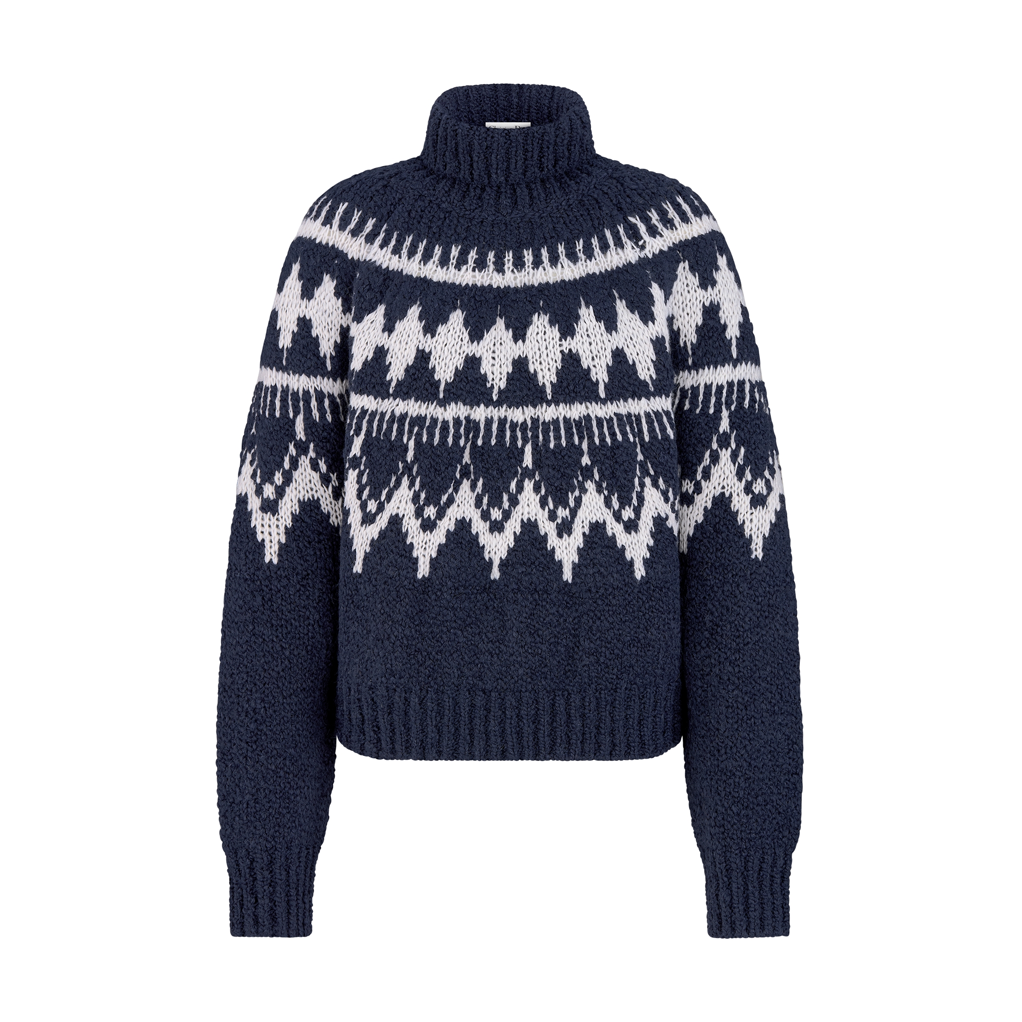  Navy Blue and White Alpaca, Wool and Cotton Knit