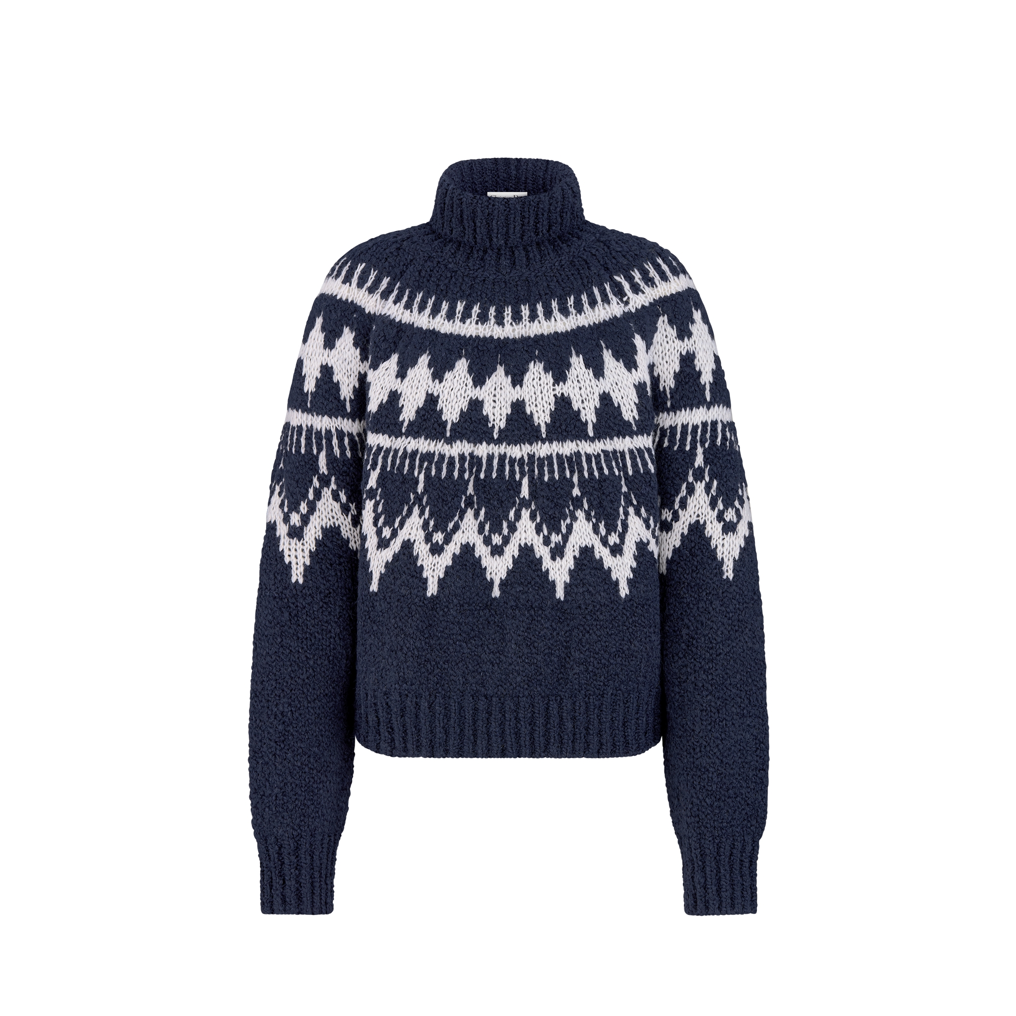  Navy Blue and White Alpaca, Wool and Cotton Knit