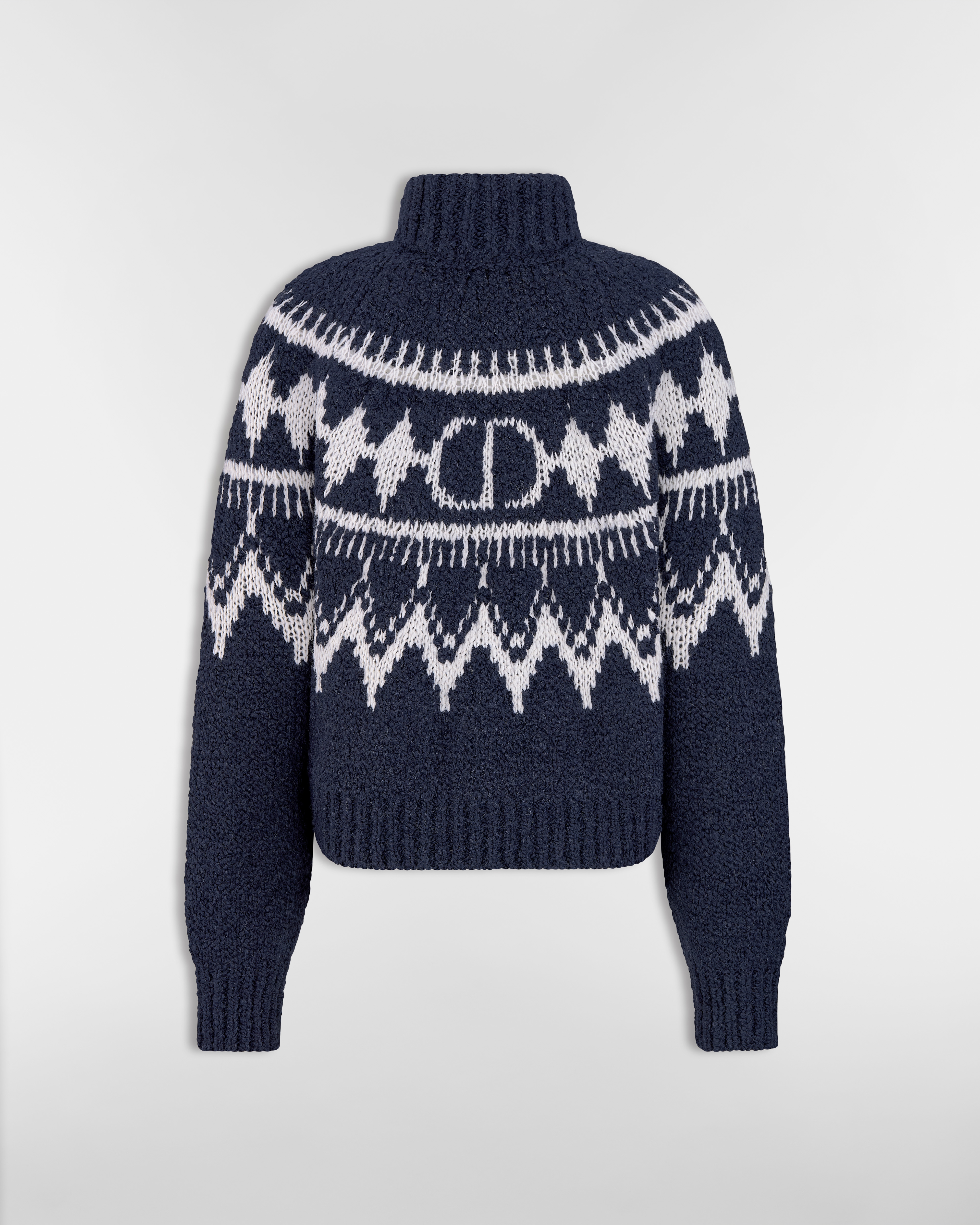 DiorAlps Turtleneck Sweater Navy Blue and White Alpaca, Wool and Cotton Knit E08