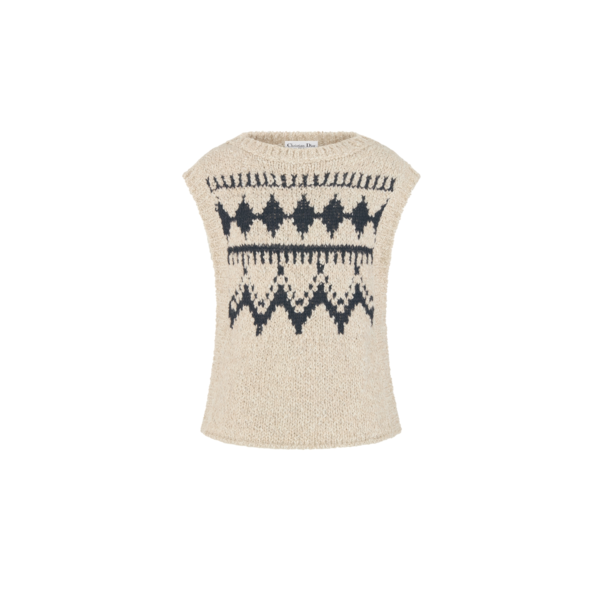 DiorAlps Sweater Vest Beige and Black Alpaca, Wool and Cotton Knit E01