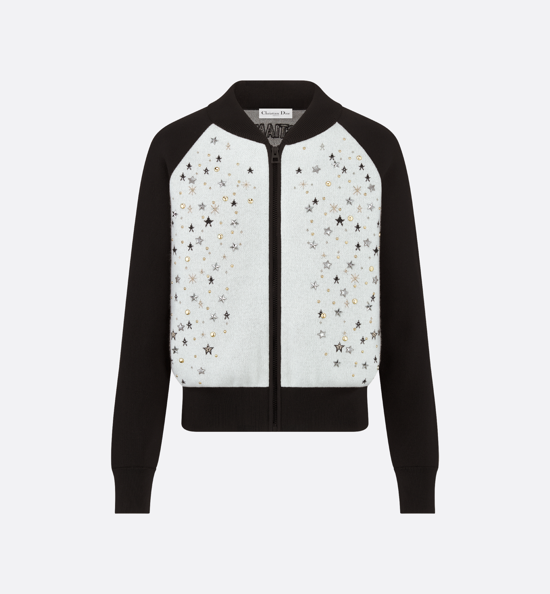Bomber Jacket Black and White Cashmere-Blend Knit with Bomber Jacket Black and White Cashmere-Blend Knit with