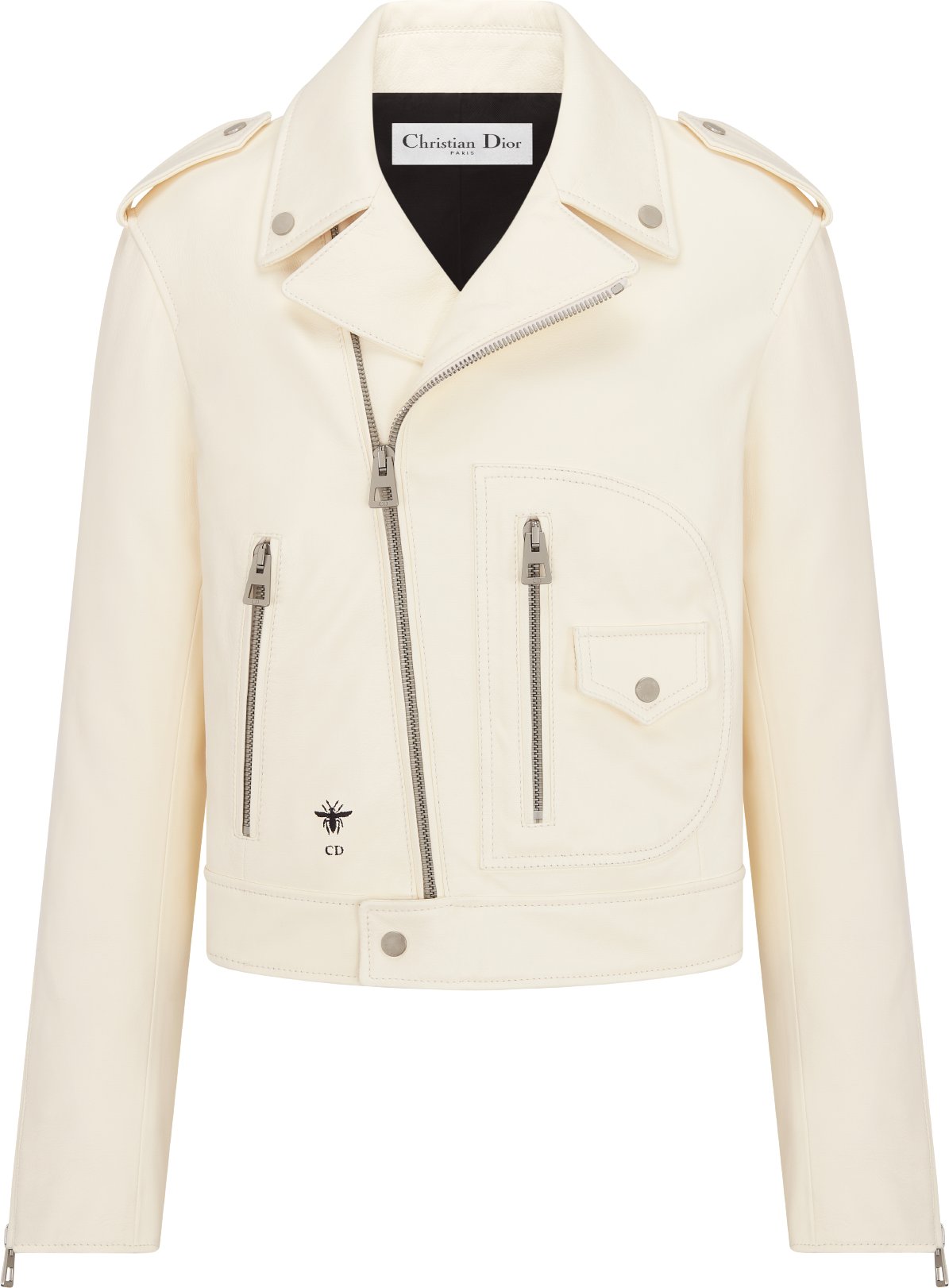 Biker Jacket Ecru Lambskin with Gold-Tone Dior Around the World Motif | DIOR
